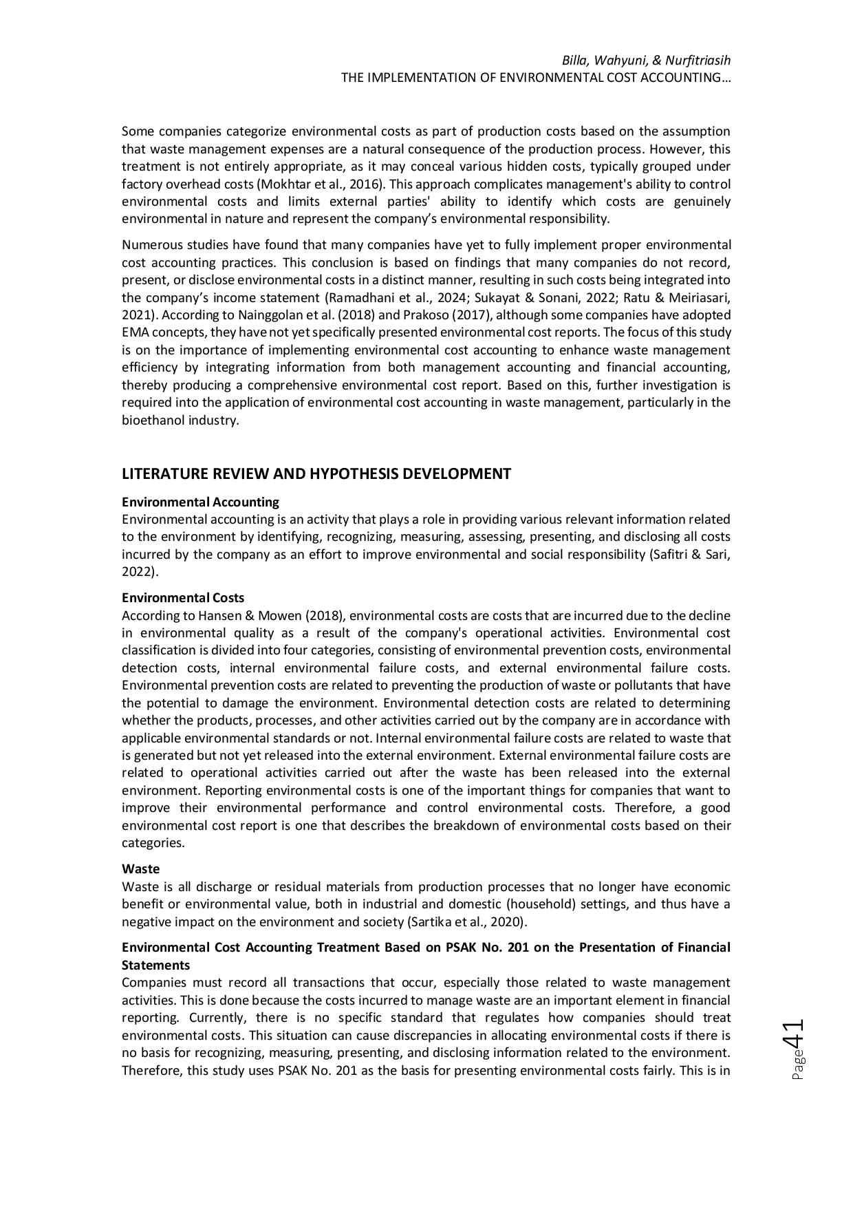 juris The Implementation of Environmental Cost Accounting in Waste Management in the Bioethanol Industry