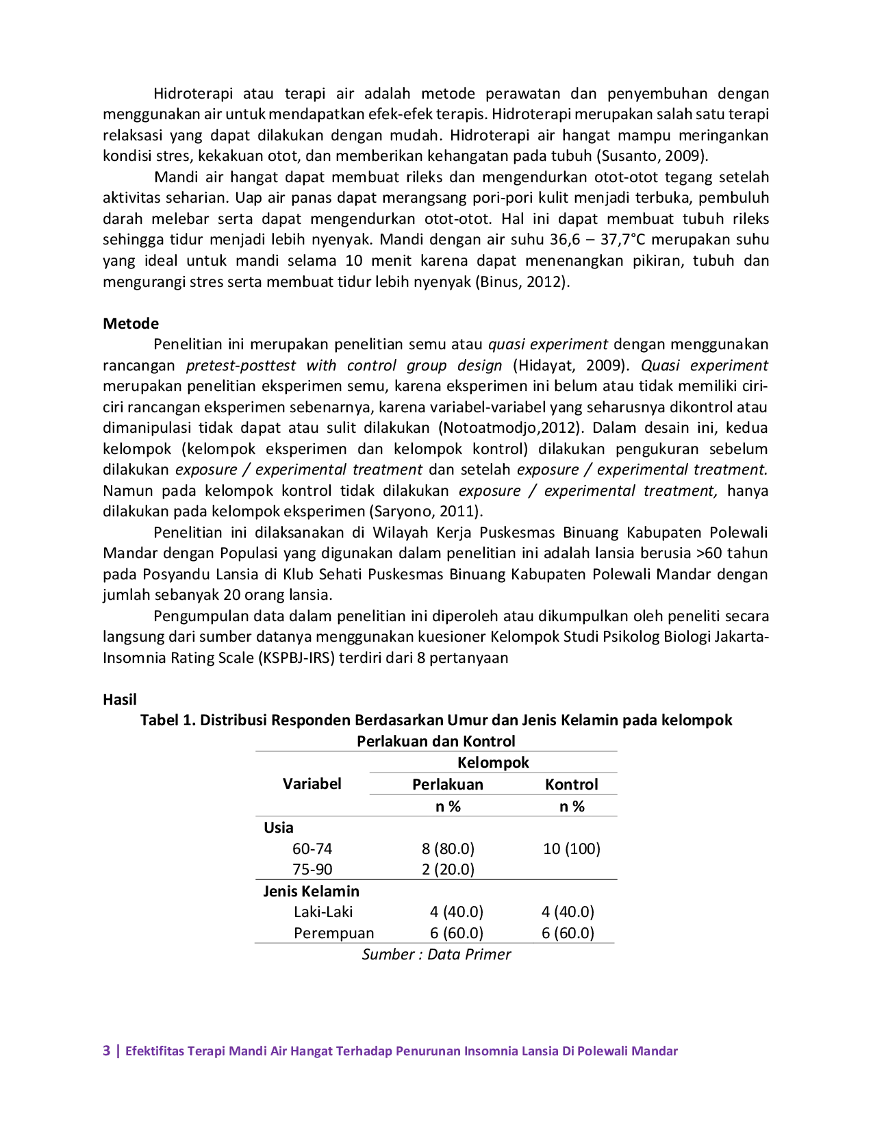 JURIS Efektifitas Terapi Mandi Air Hangat Terhadap Penurunan Insomnia Lansia Di Polewali Mandar
