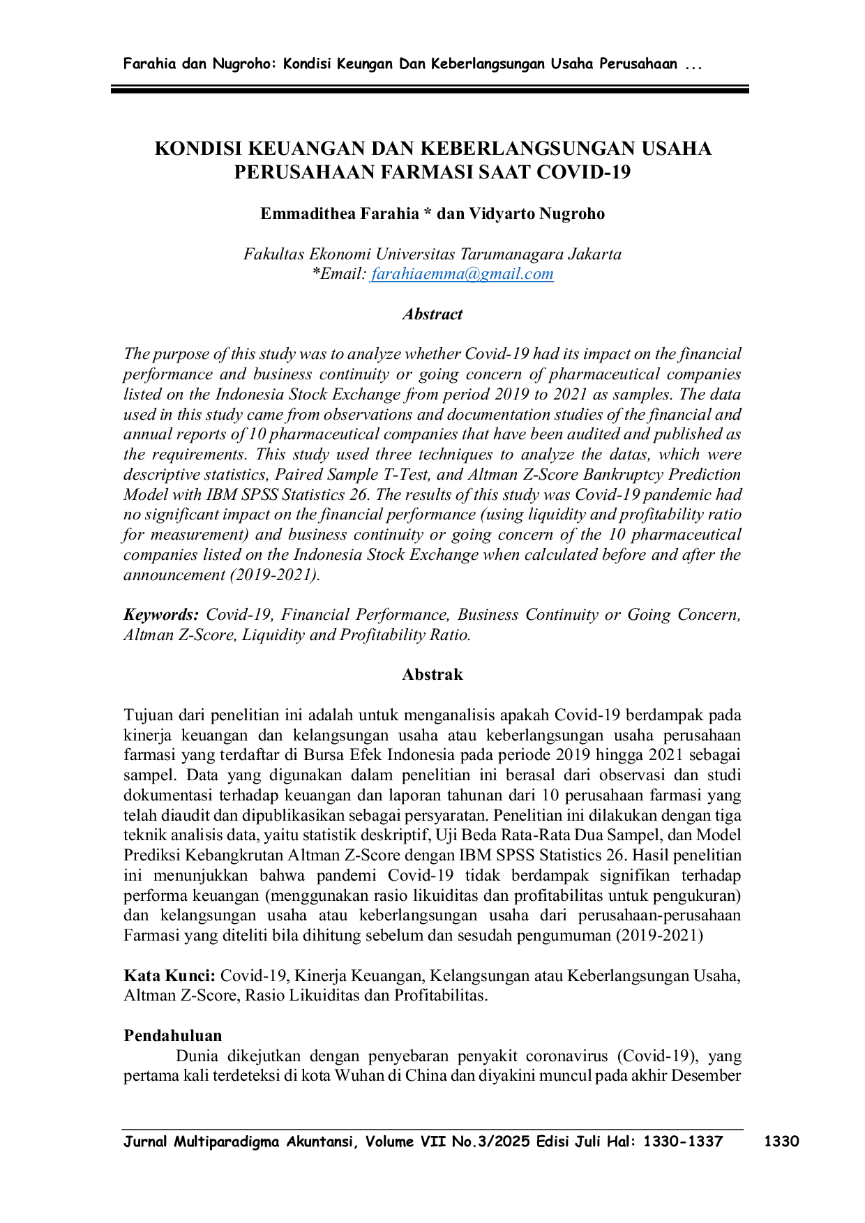 JURIS Kondisi Keuangan dan Keberlangsungan Usaha Perusahaan Farmasi Saat Covid 19