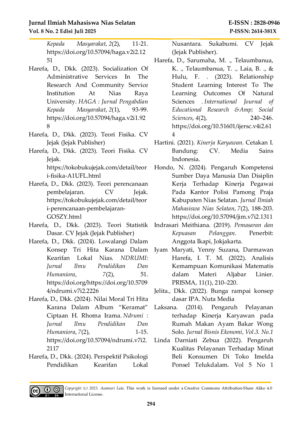 JURIS Pengaruh Pelayanan Terhadap Kinerja Usaha Rumah Makan Junila di Kelurahan Pasar Telukdalam
