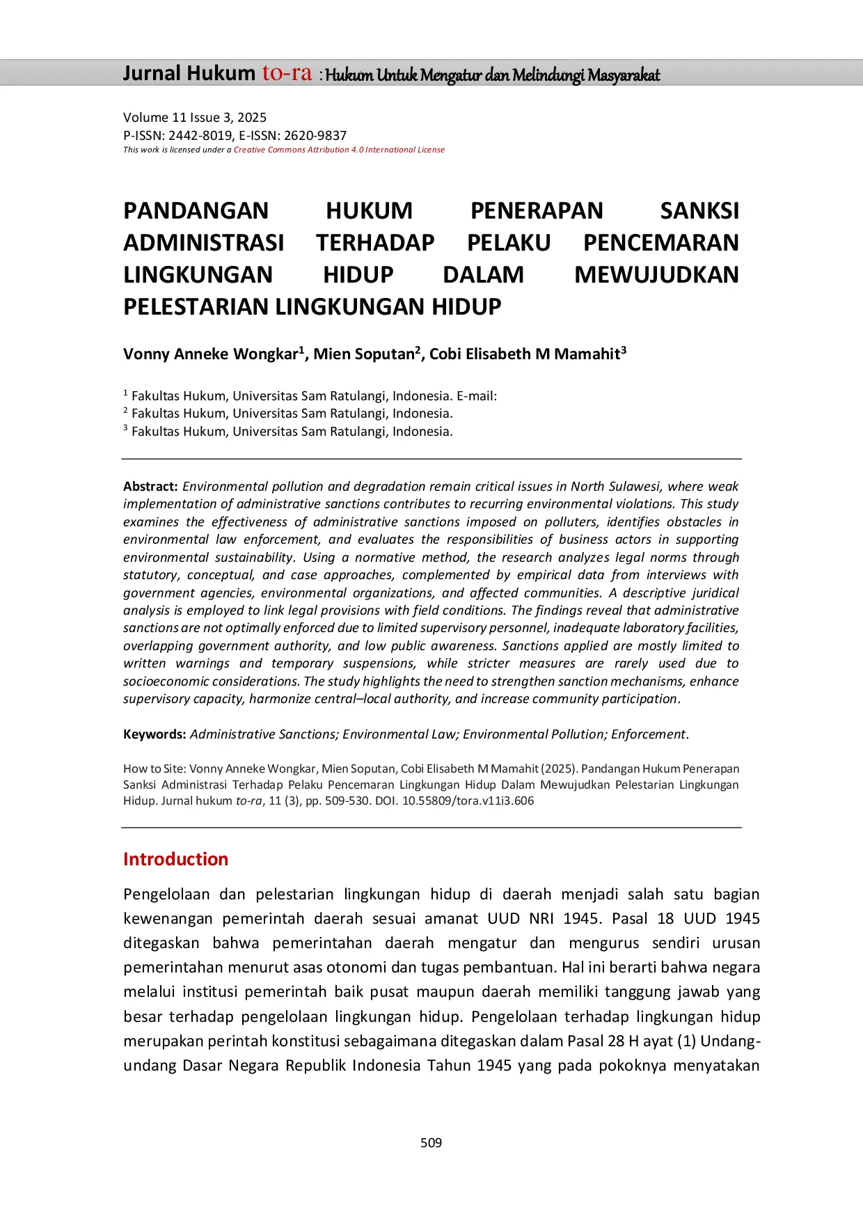 JURIS Pandangan Sanksi Administrasi Terhadap Pelaku Pencemaran Lingkungan Hidup Dalam Mewujudkan Pelestarian Lingkungan Hidup
