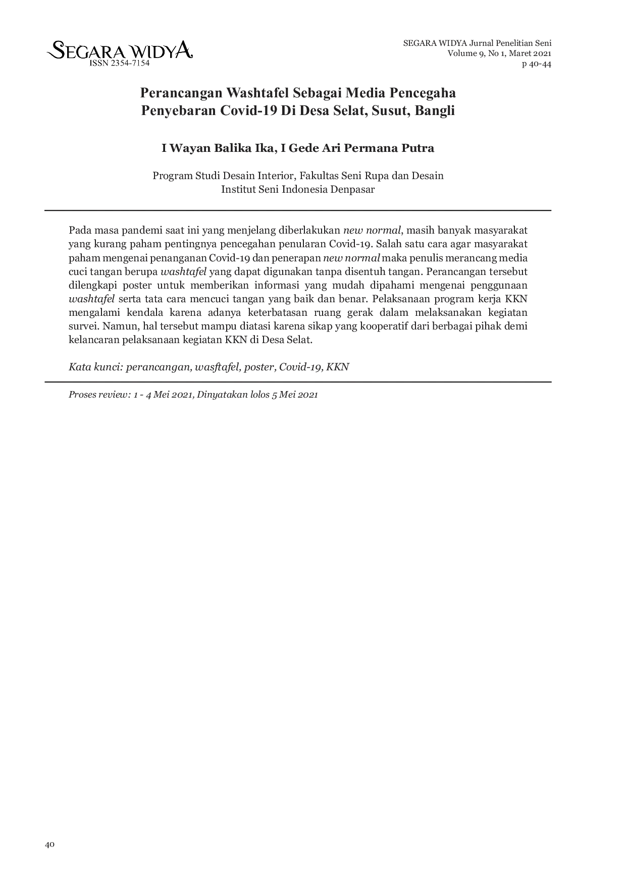 JURIS Perancangan Washtafel Sebagai Media Pencegaha Penyebaran Covid 19 Di Desa Selat Susut Bangli