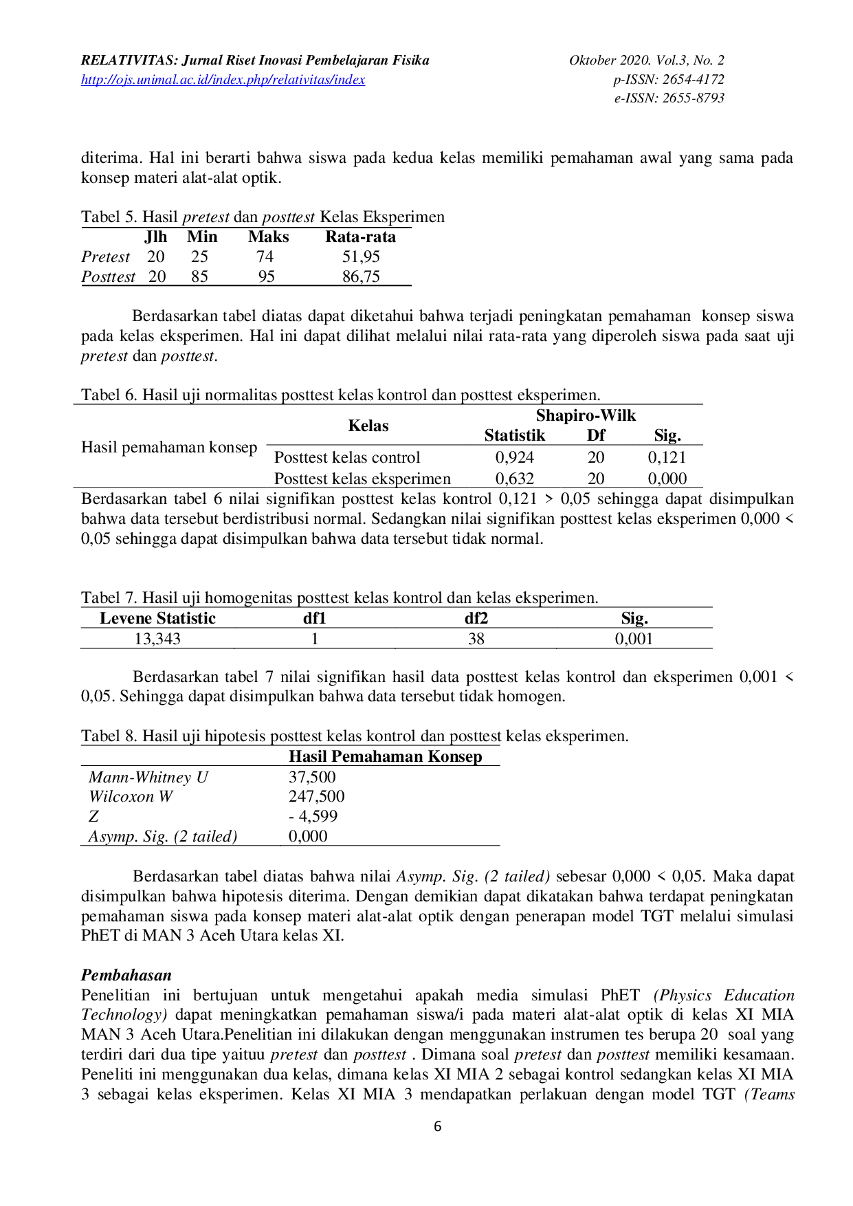 JURIS PENERAPAN MODEL TGT MELALUI SIMULASI PhET TERHADAP PENINGKATAN PEMAHAMAN SISWA PADA ALAT ALAT OPTIK