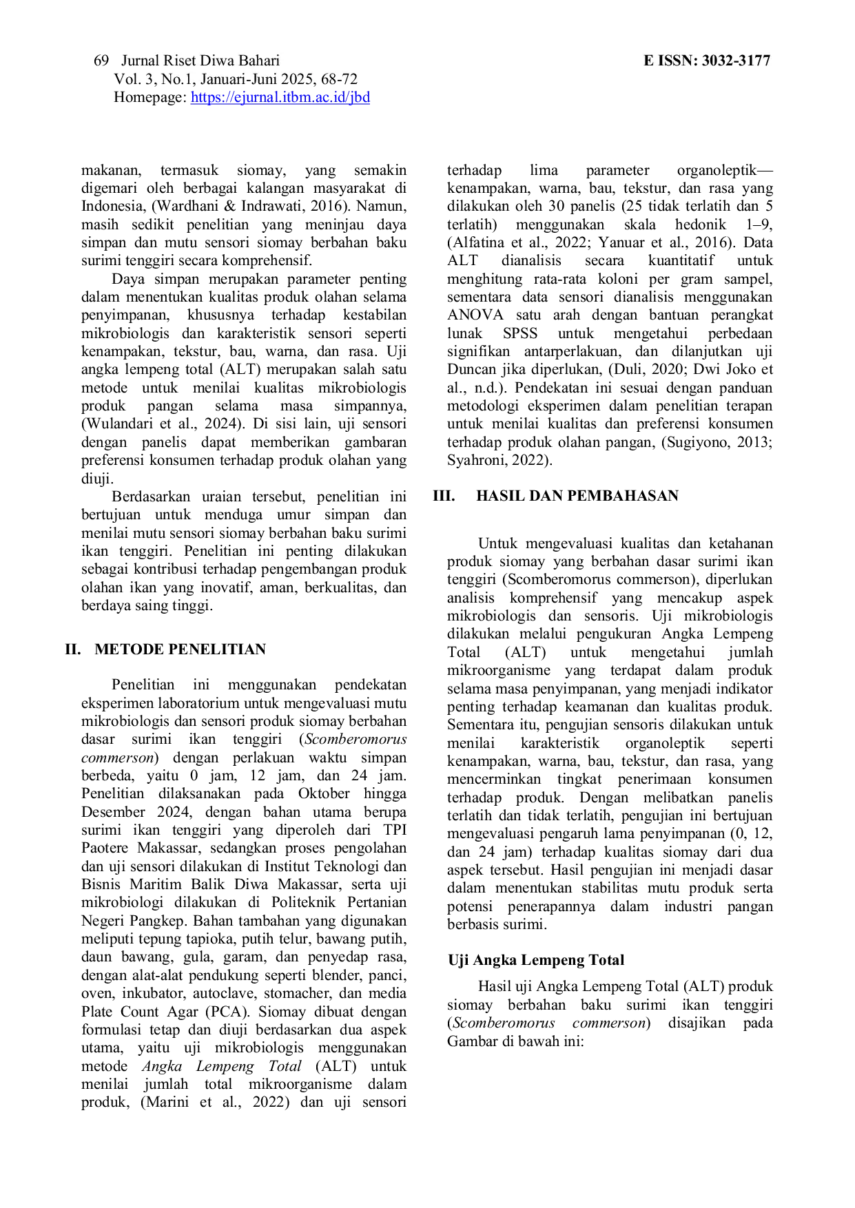 JURIS Umur Simpan dan Mutu Sensori Siomay Berbahan Baku Surimi Ikan Tenggiri Scombereromorus commerson