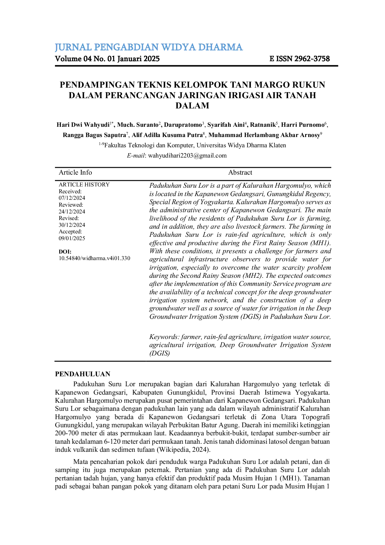 JURIS Pendampingan Teknis Kelompok Tani Margo Rukun dalam Perancangan Jaringan Irigasi Air Tanah Dalam