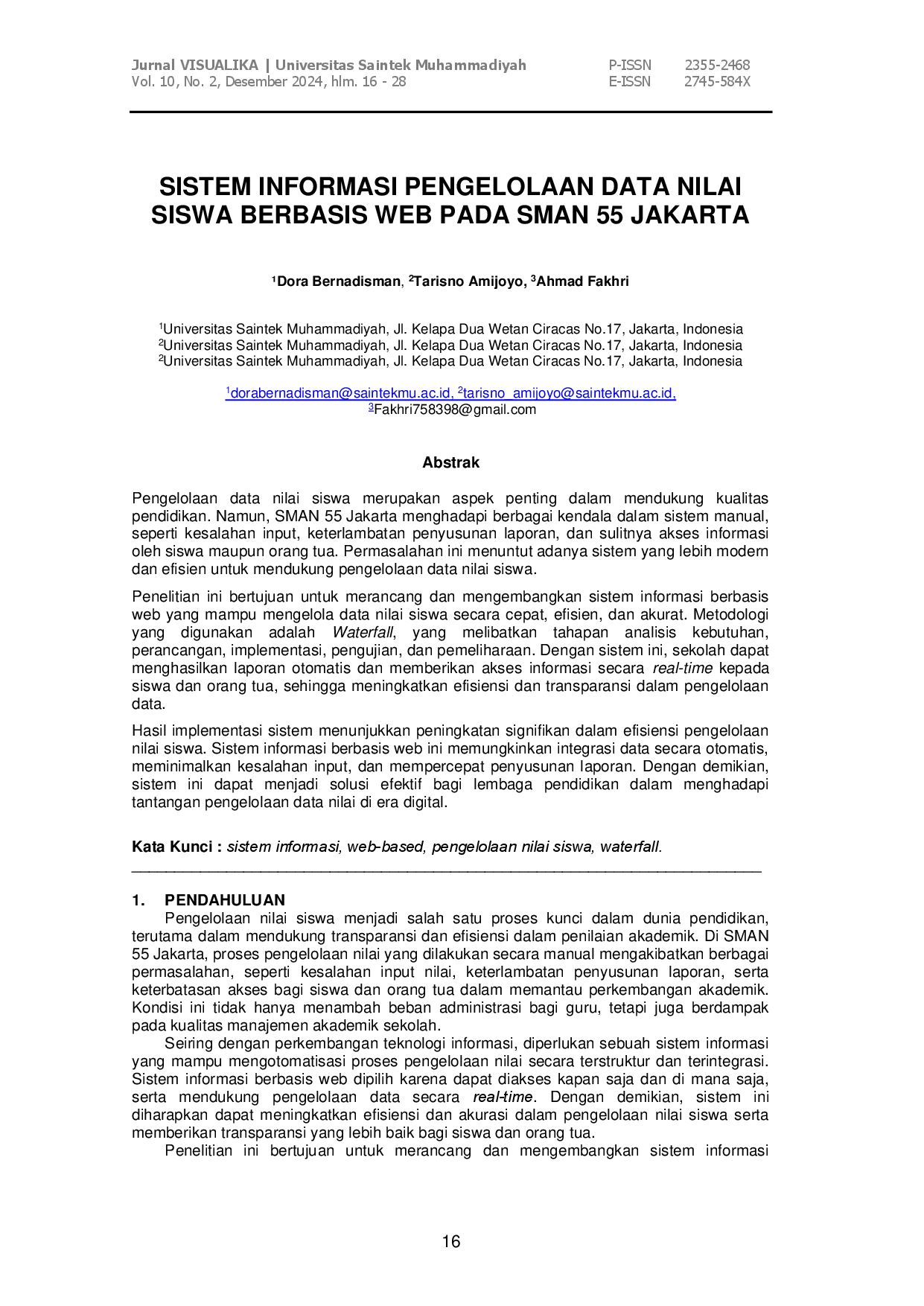 juris Sistem Informasi Pengelolaan Data Nilai Siswa Berbasis Web Pada SMAN 55 Jakarta