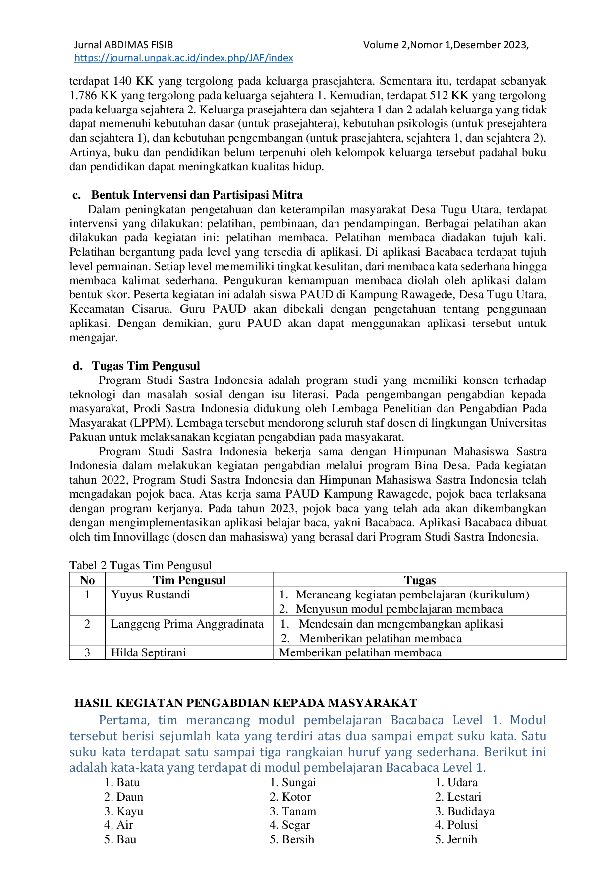 JURIS Implementasi Aplikasi Bacabaca Sebagai Peningkatan Kemampuan Baca Desa Tugu Utara Kecamatan Cisarua Kabupaten Bogor