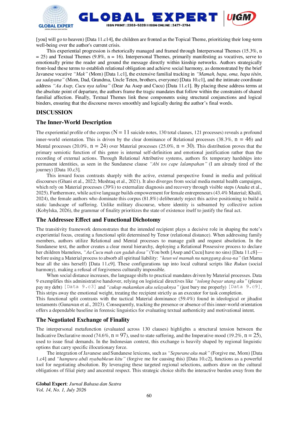 JURIS A Systemic Functional Linguistics Analysis of Suicide Notes in Indonesia