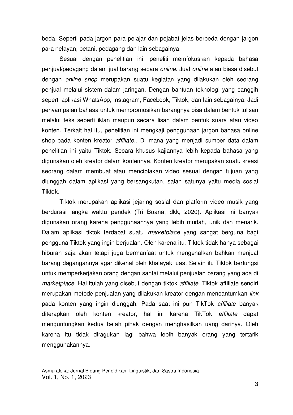 JURIS Jargon Bahasa Online Shop Pada Konten Kreator TikTok Affiliate