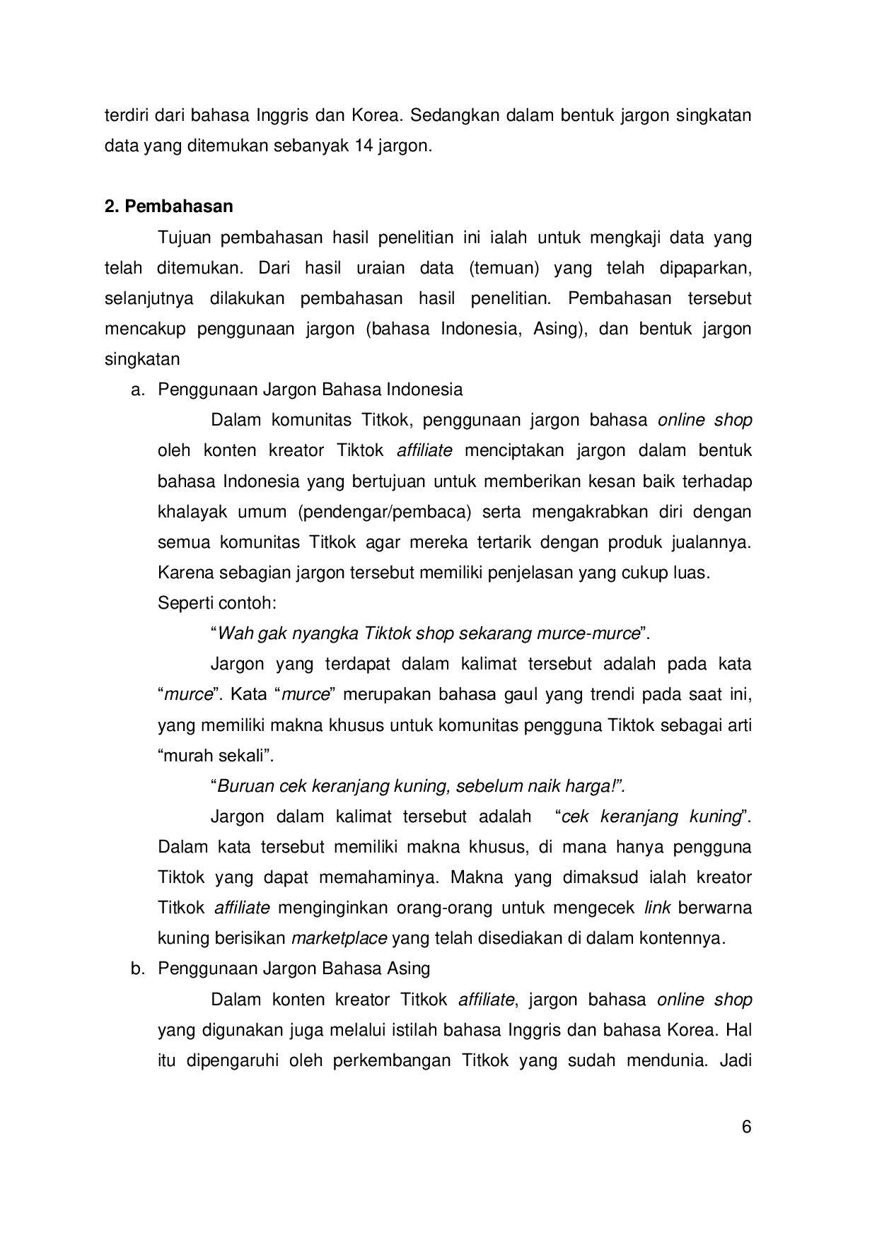 JURIS Jargon Bahasa Online Shop Pada Konten Kreator TikTok Affiliate