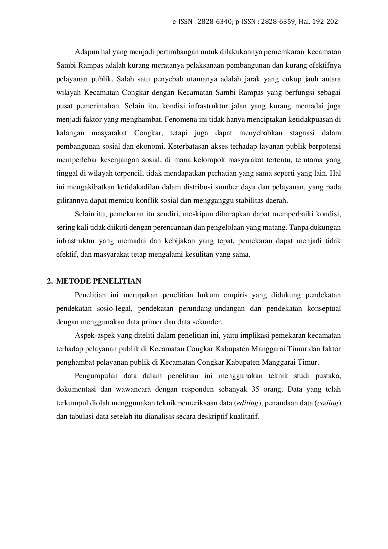 JURIS Implikasi Pemekaran Wilayah Kecamatan Terhadap Pelayanan Publik Di Kecamatan Congkar Kabupaten Manggarai Timur