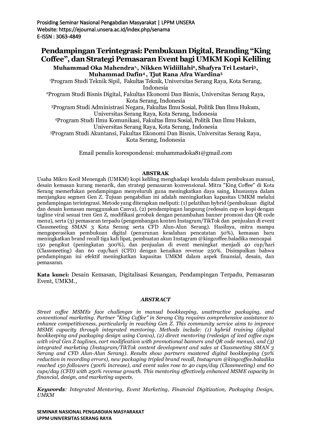 JURIS Pendampingan Terintegrasi Pembukuan Digital Branding King Coffee dan Strategi Pemasaran Event bagi UMKM Kopi Keliling