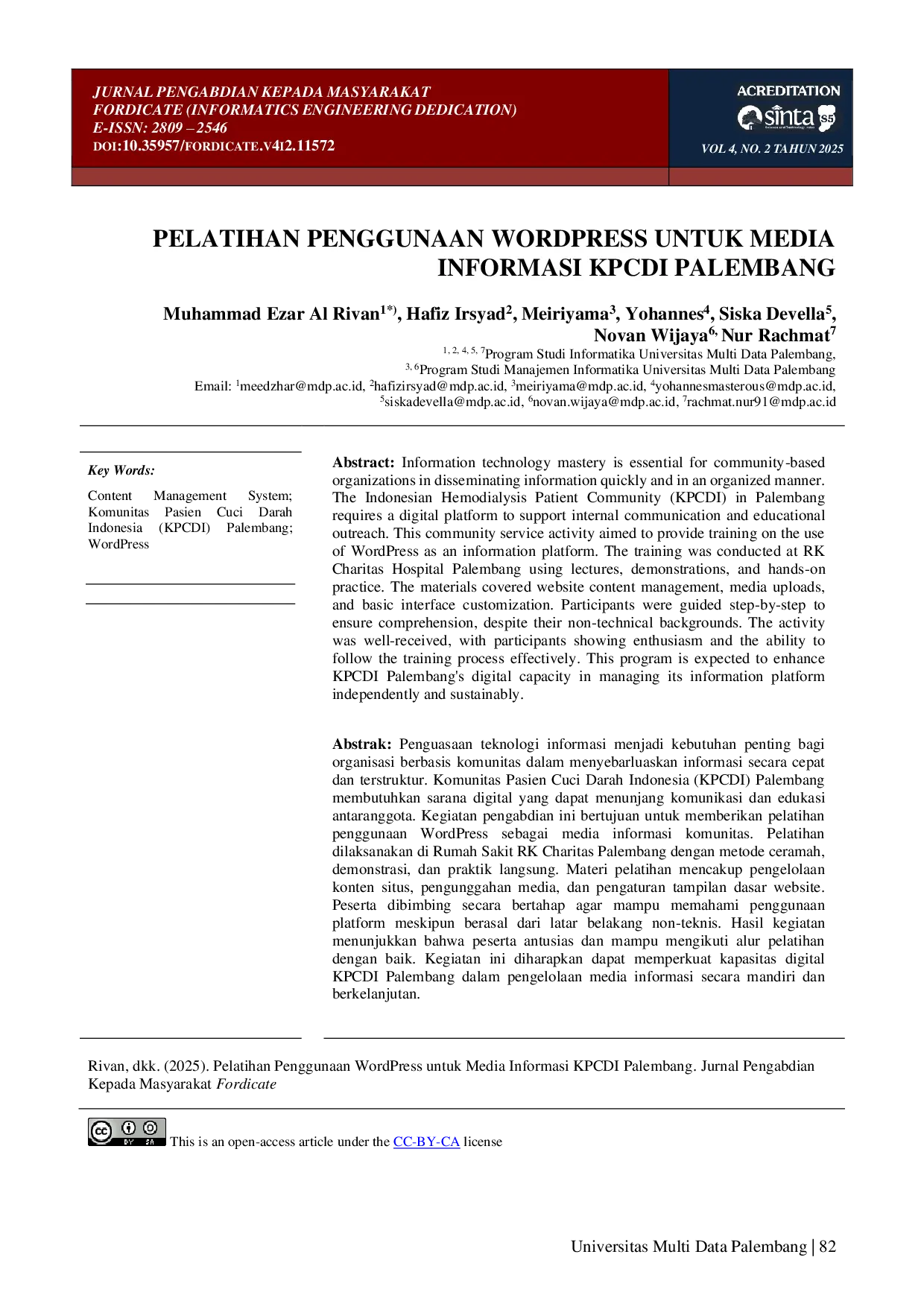 juris Pelatihan Penggunaan Wordpress Untuk Media Informasi Kpcdi Palembang