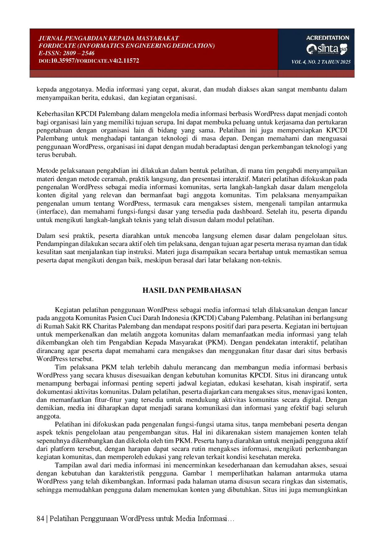 juris Pelatihan Penggunaan Wordpress Untuk Media Informasi Kpcdi Palembang