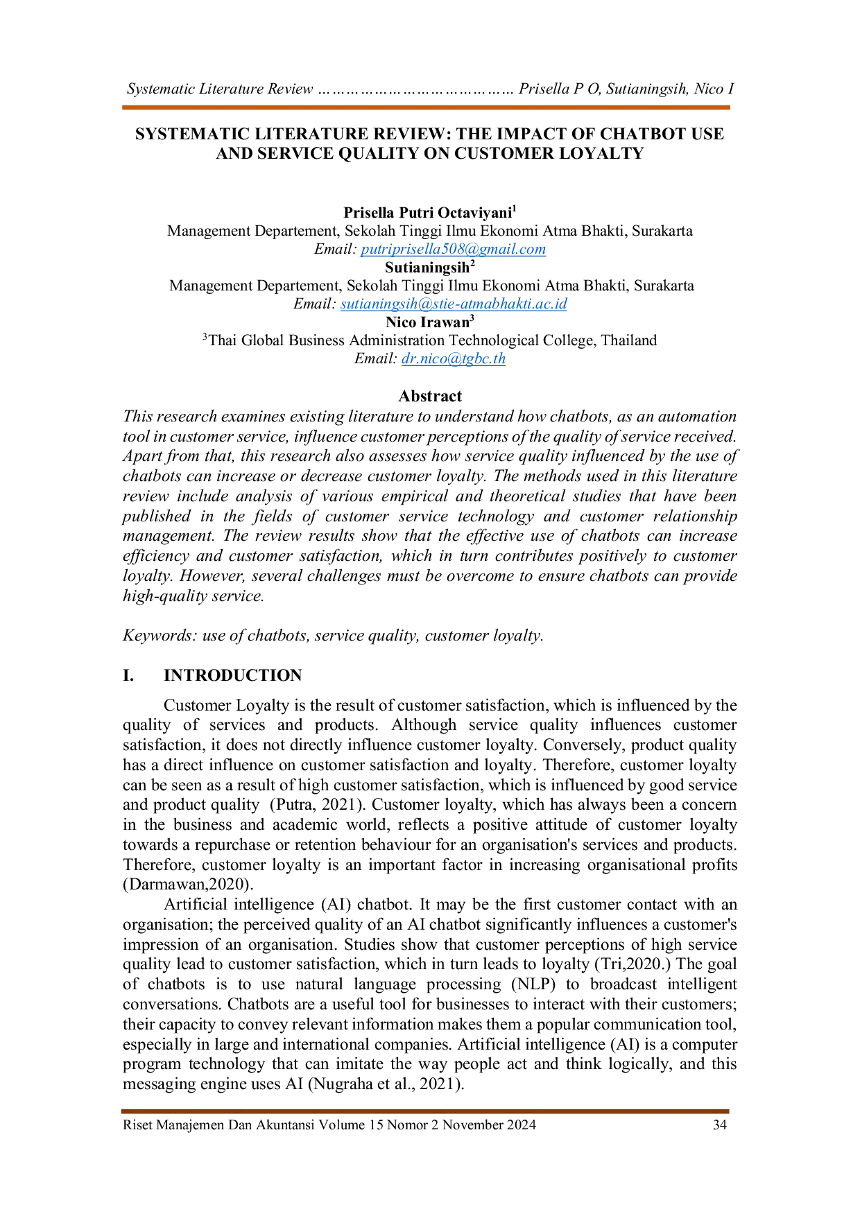 JURIS Systematic Literature Review The Impact of Chatbot Use and Service Quality on Customer Loyalty