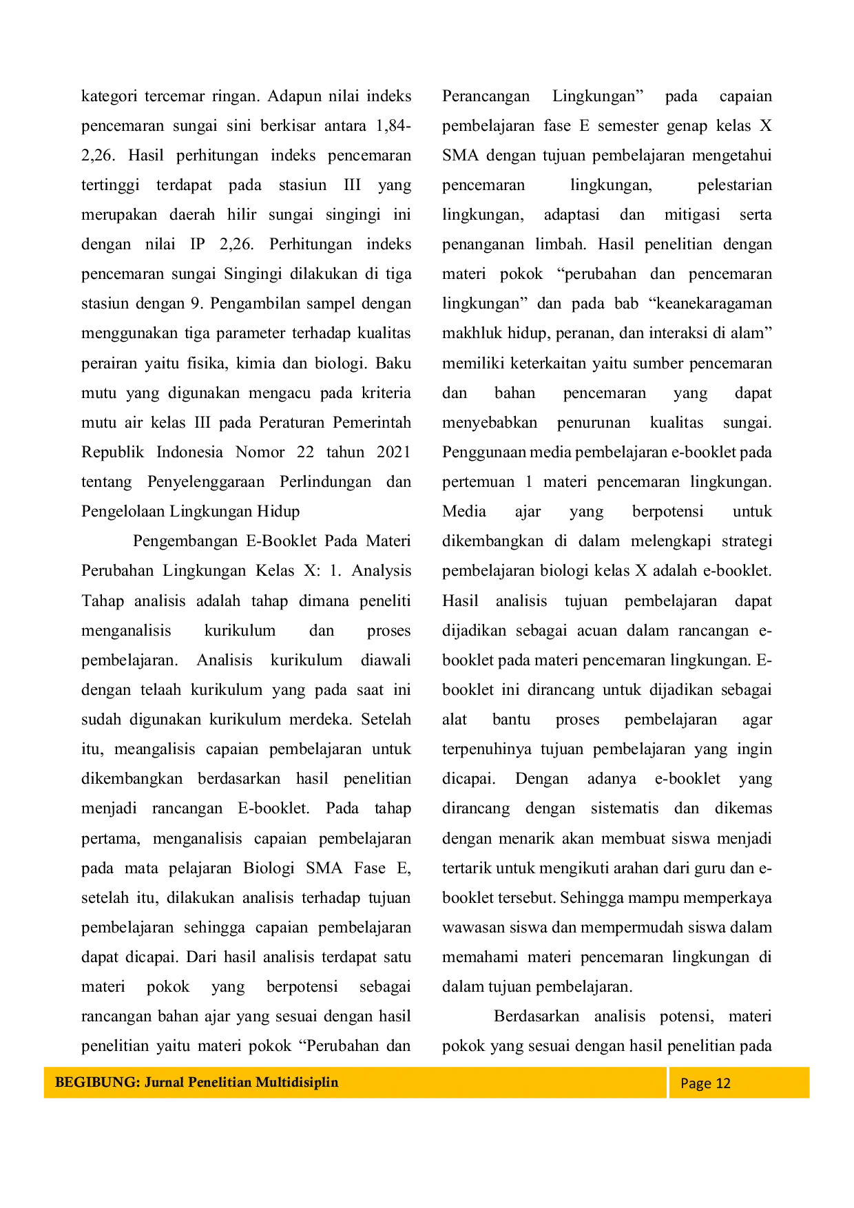 JURIS Analisis Kualitas Air Sungai Singingi Kecamatan Singingi Sebagai Rancangan E Booklet Pada Materi Perubahan Lingkungan Kelas X