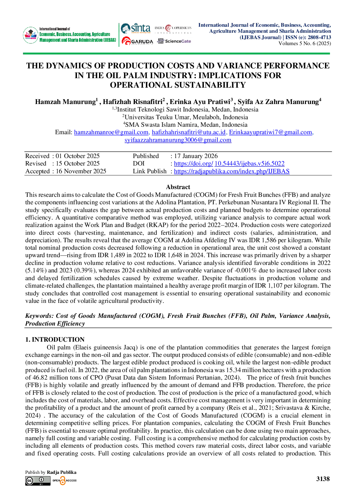 JURIS Dinamika Biaya Produksi Dan Kinerja Variansi Di Industri Kelapa Sawit Implikasi Untuk Keberlanjutan Operasional