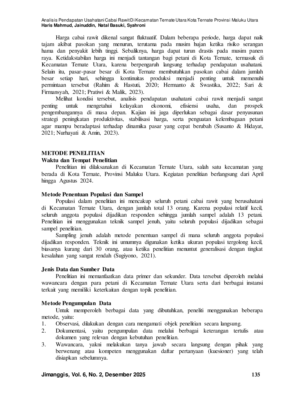 JURIS Analisis Pendapatan Usahatani Cabai Rawit di Kecamatan Ternate Utara Kota Ternate Provinsi Maluku Utara