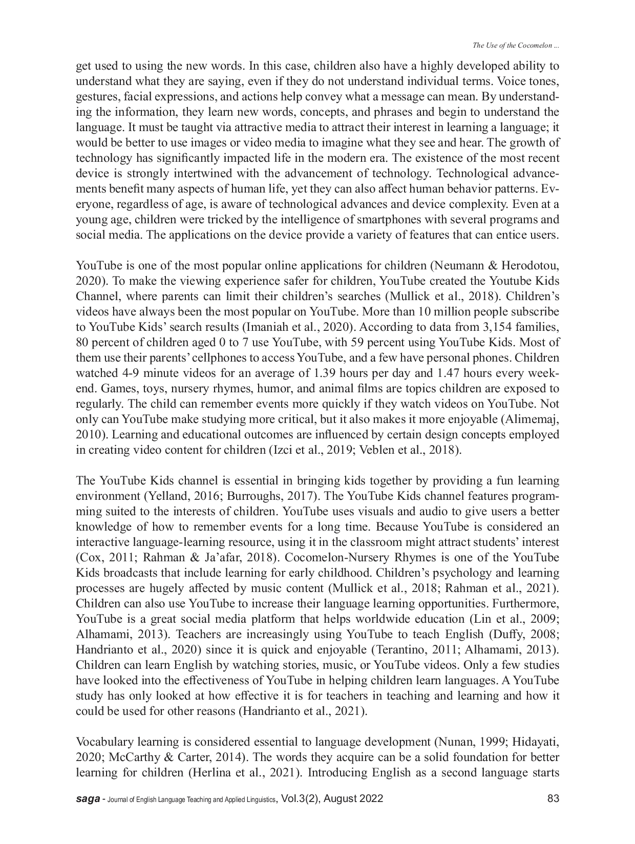 JURIS The Use of the Cocomelon YouTube Channel as a Medium for Introducing Children s English Vocabulary