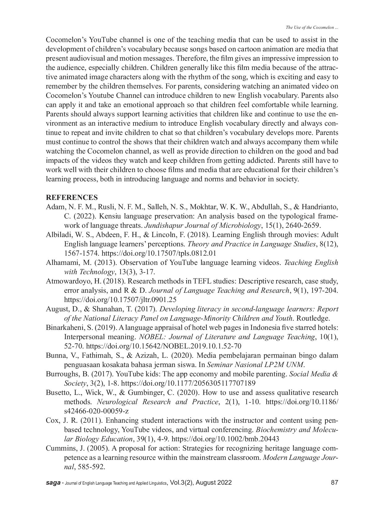 JURIS The Use of the Cocomelon YouTube Channel as a Medium for Introducing Children s English Vocabulary