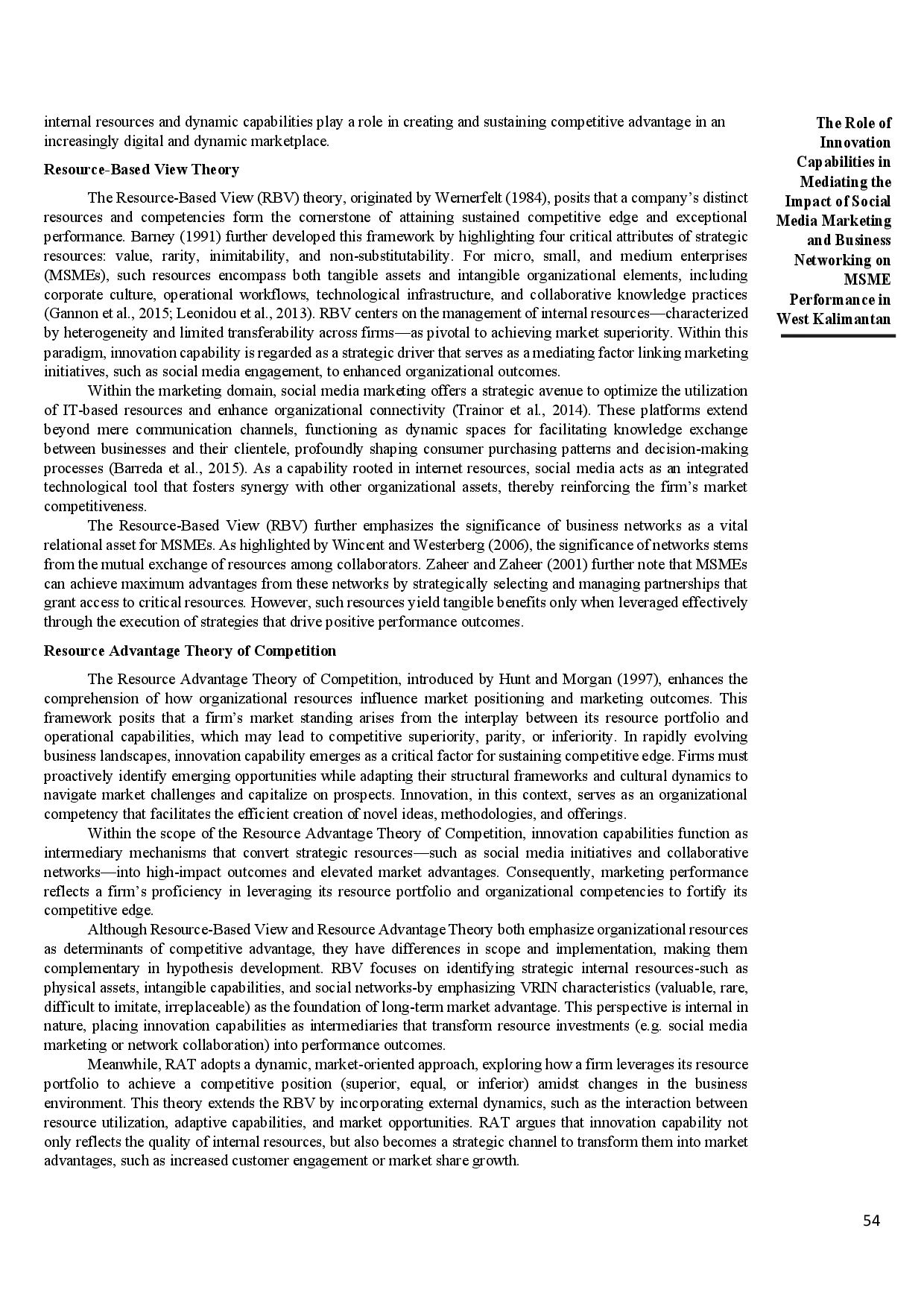 juris The Role of Innovation Capabilities in Mediating the Impact of Social Media Marketing and Business Networking on Msme Performance in West Kalimantan