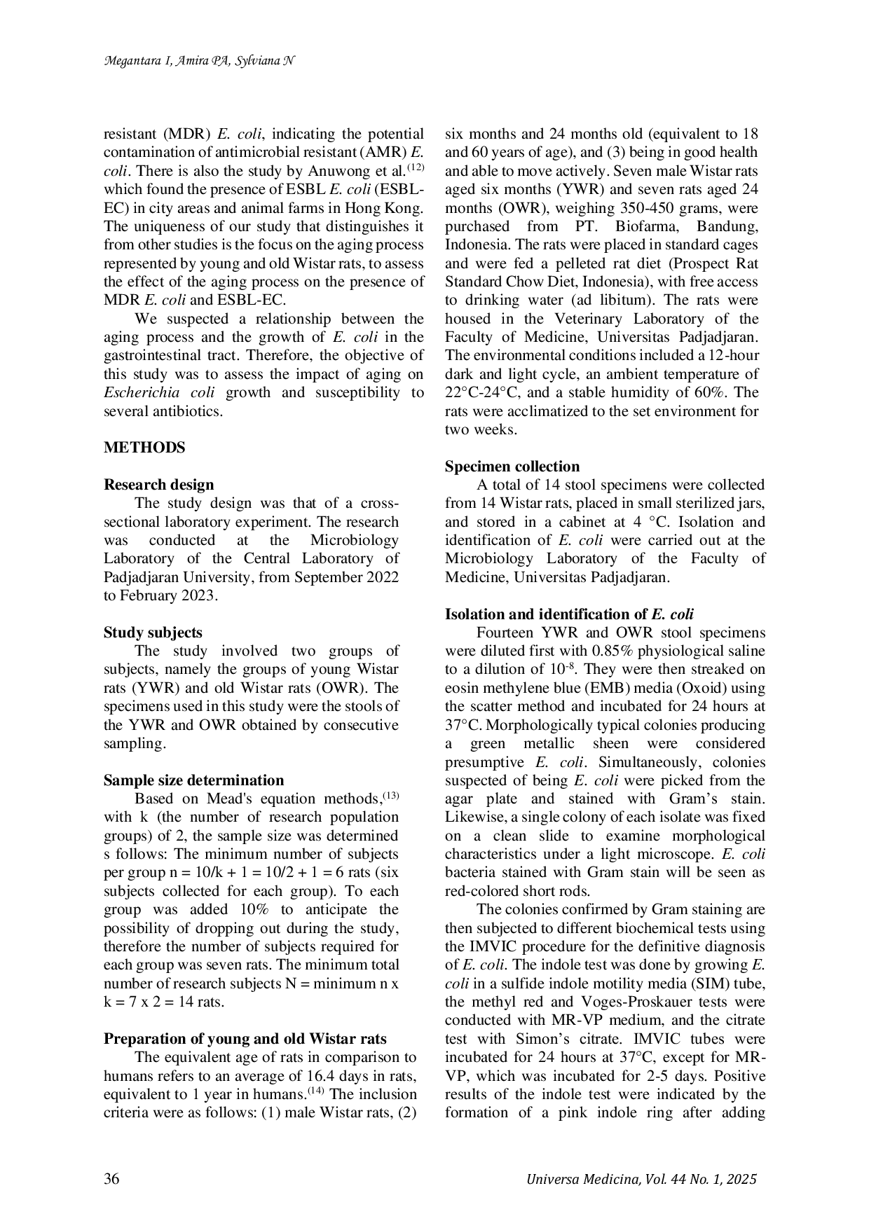 JURIS Effects Of Aging On Colony Count And Antibiotic Susceptibility Patterns Of Escherichia Coli Isolated From Male Wistar Rats