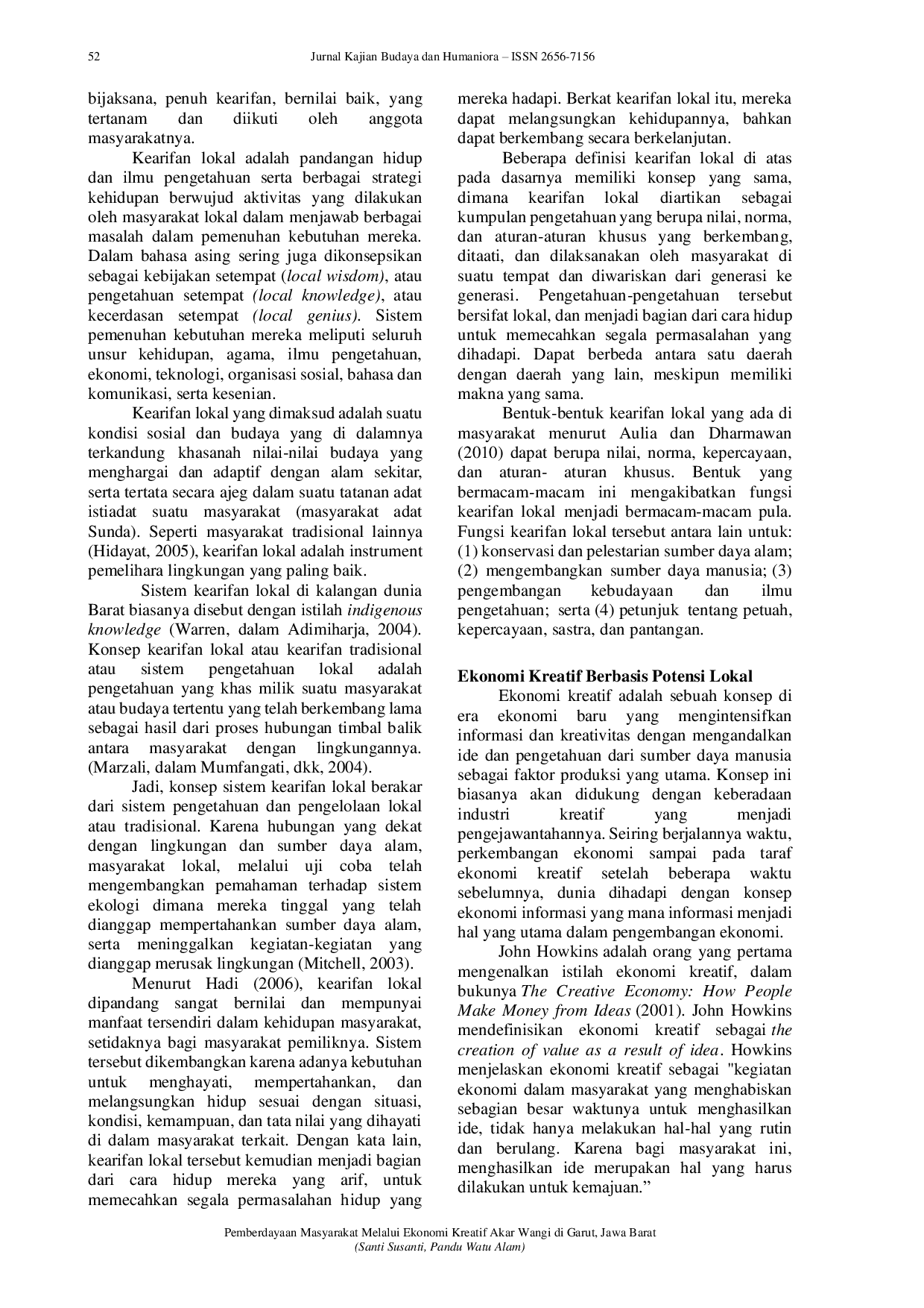 JURIS Pemberdayaan Masyarakat Melalui Ekonomi Kreatif Akar Wangi Di Garut Jawa Barat