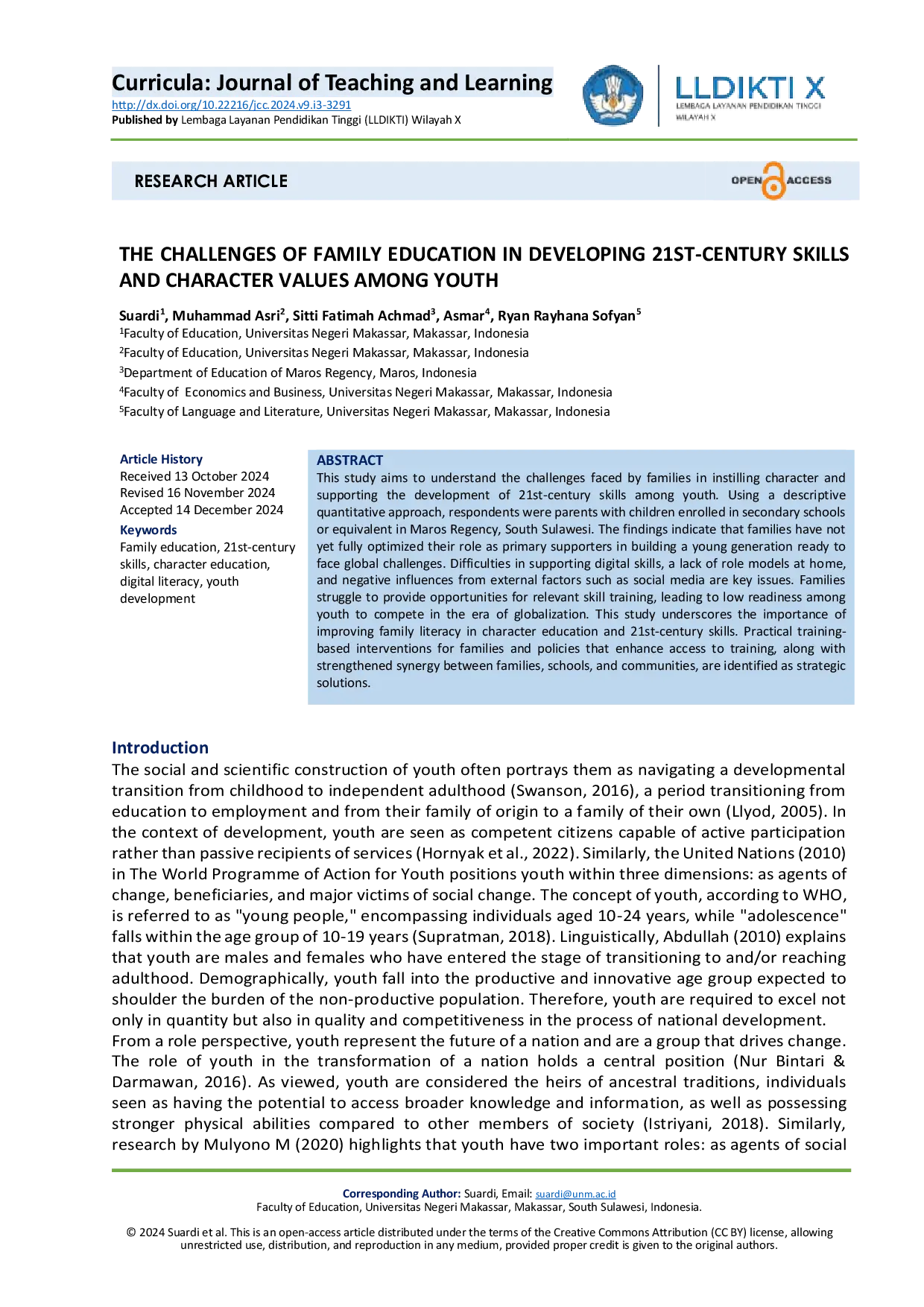 JURIS The Challenges of Family Education in Developing 21st Century Skills and Character Values Among Youth
