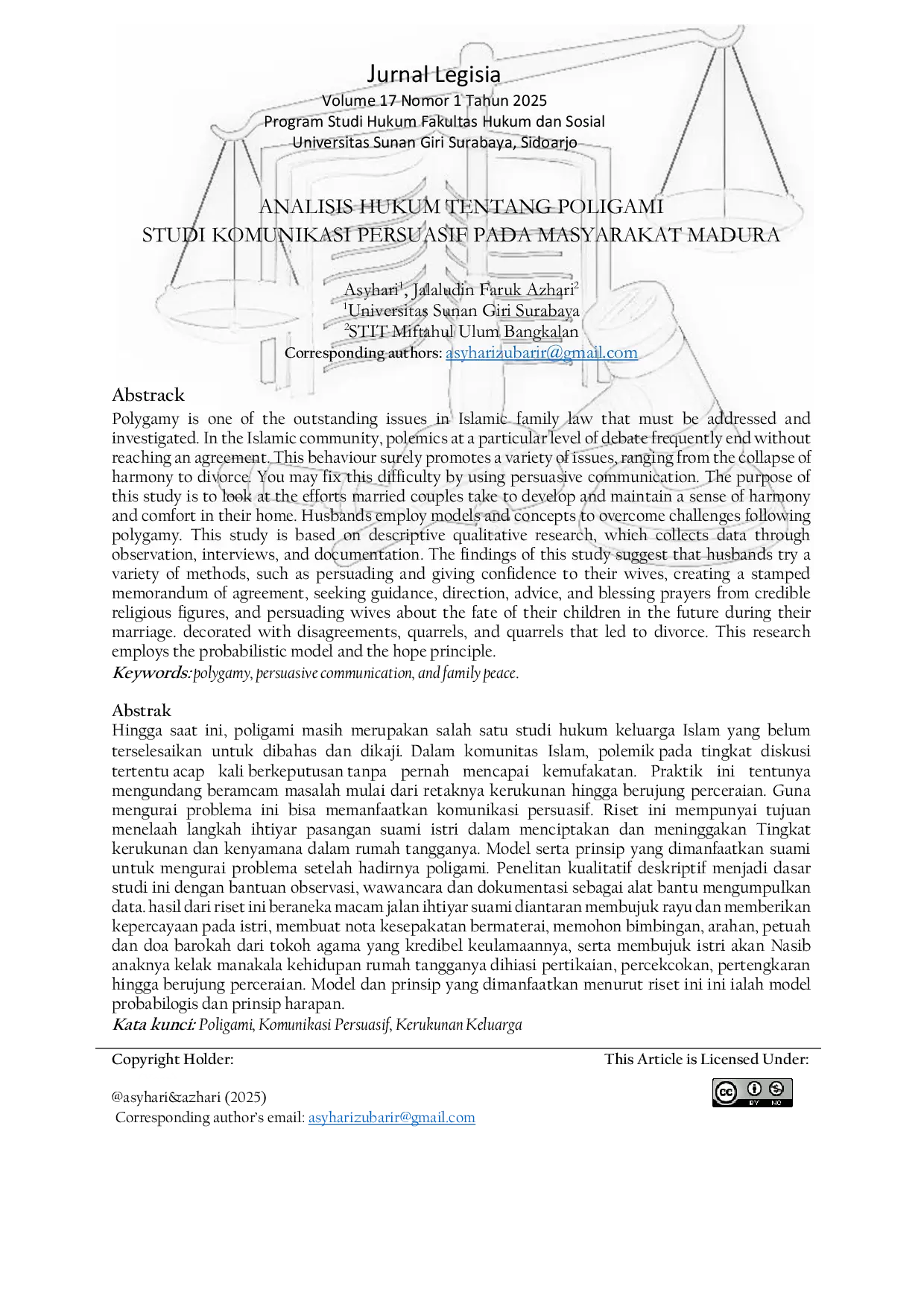 JURIS Analisis Hukum Tentang Poligami Studi Komunikasi Persuasif Pada Masyarakat Madura