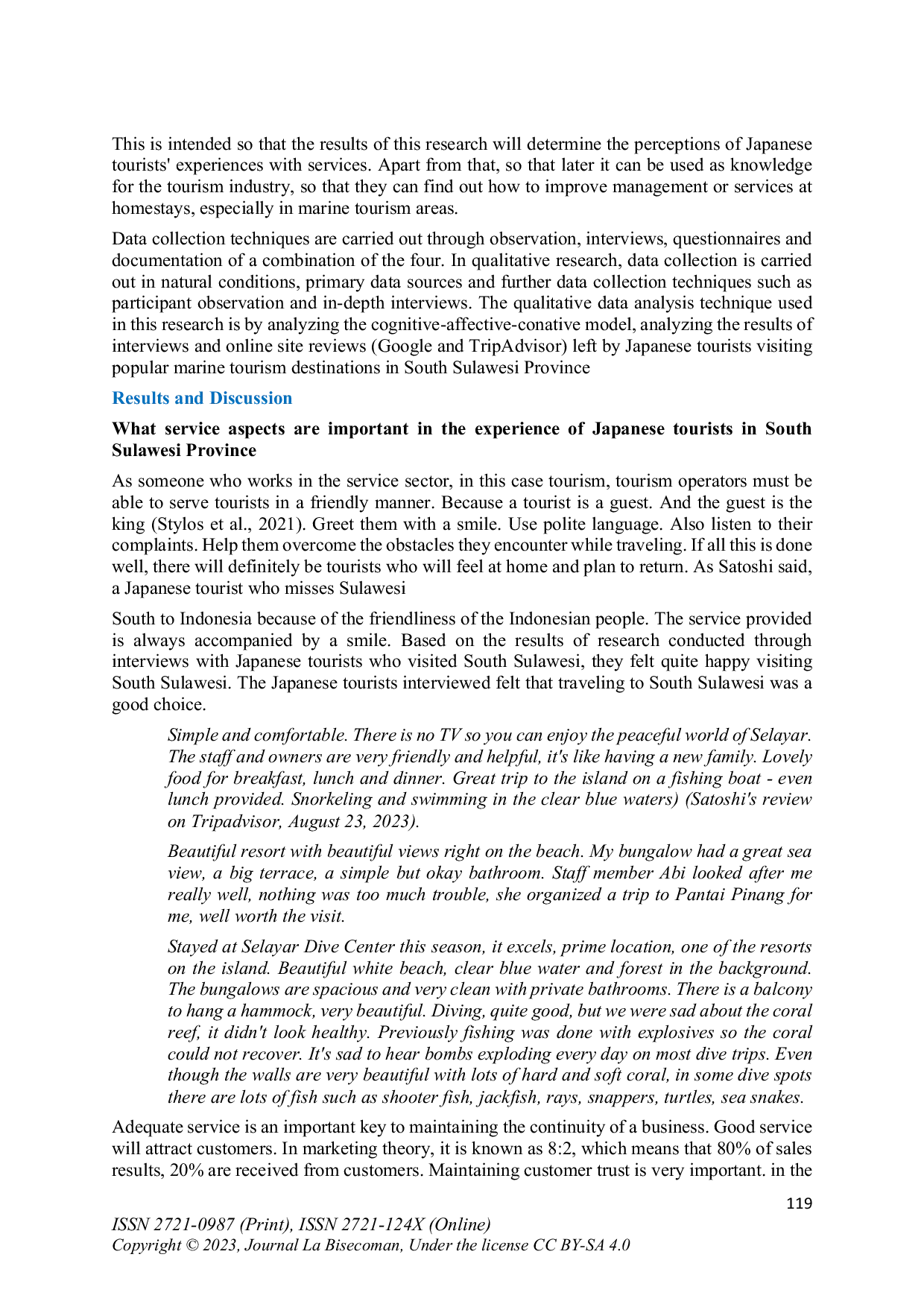 JURIS Analysis of Japanese Tourists Experiences in Homestay Services at Popular Marine Tourism Destinations in South Sulawesi Province