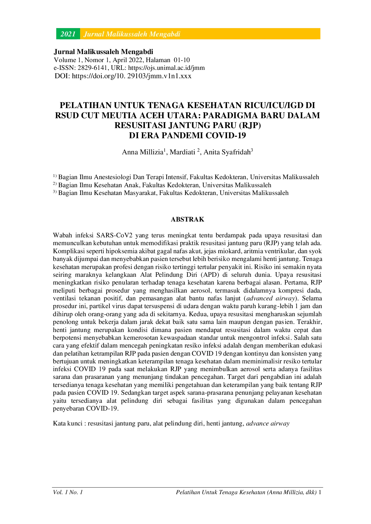 JURIS Pelatihan Untuk Tenaga Kesehatan RICU ICU RSUD Cut Meutia Aceh Utara Paradigma Baru Dalam Resusitasi Jantung Paru di Era Pandemi COVID 19