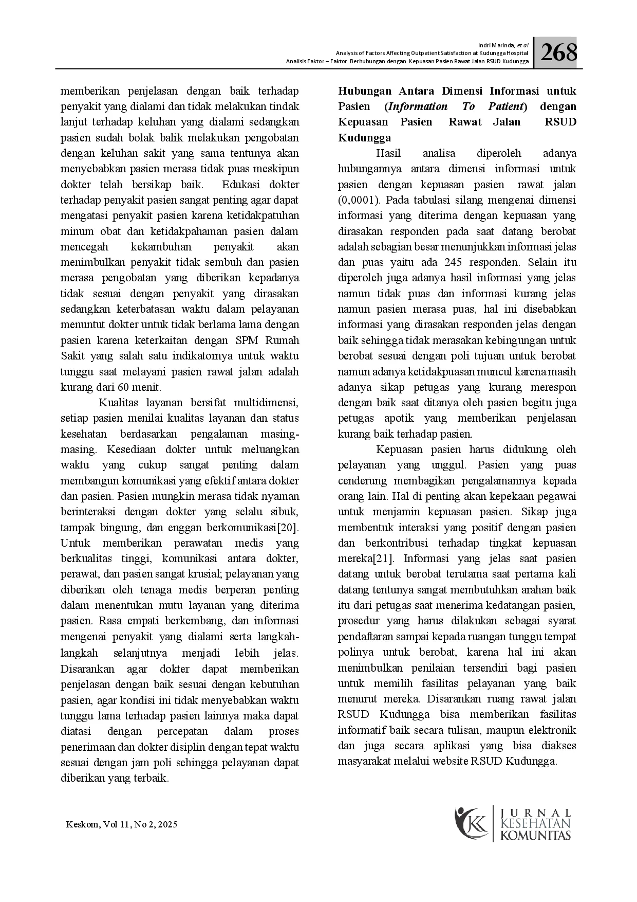 juris Analisis Faktor Faktor yang Berhubungan dengan Kepuasan Pasien Rawat Jalan RSUD Kudungga