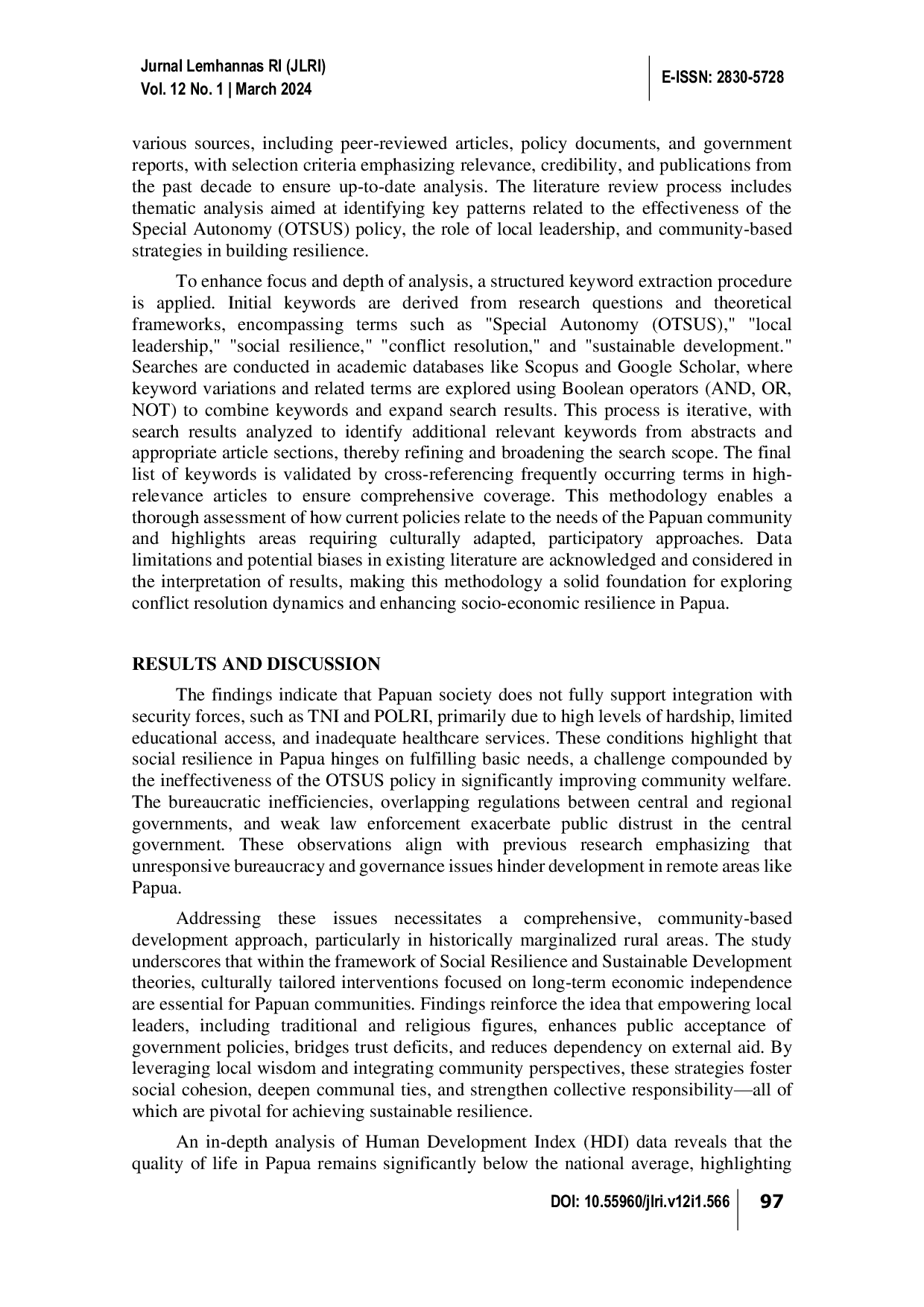 JURIS Resolution of the Long Conflict in Papua for Equitable National Development