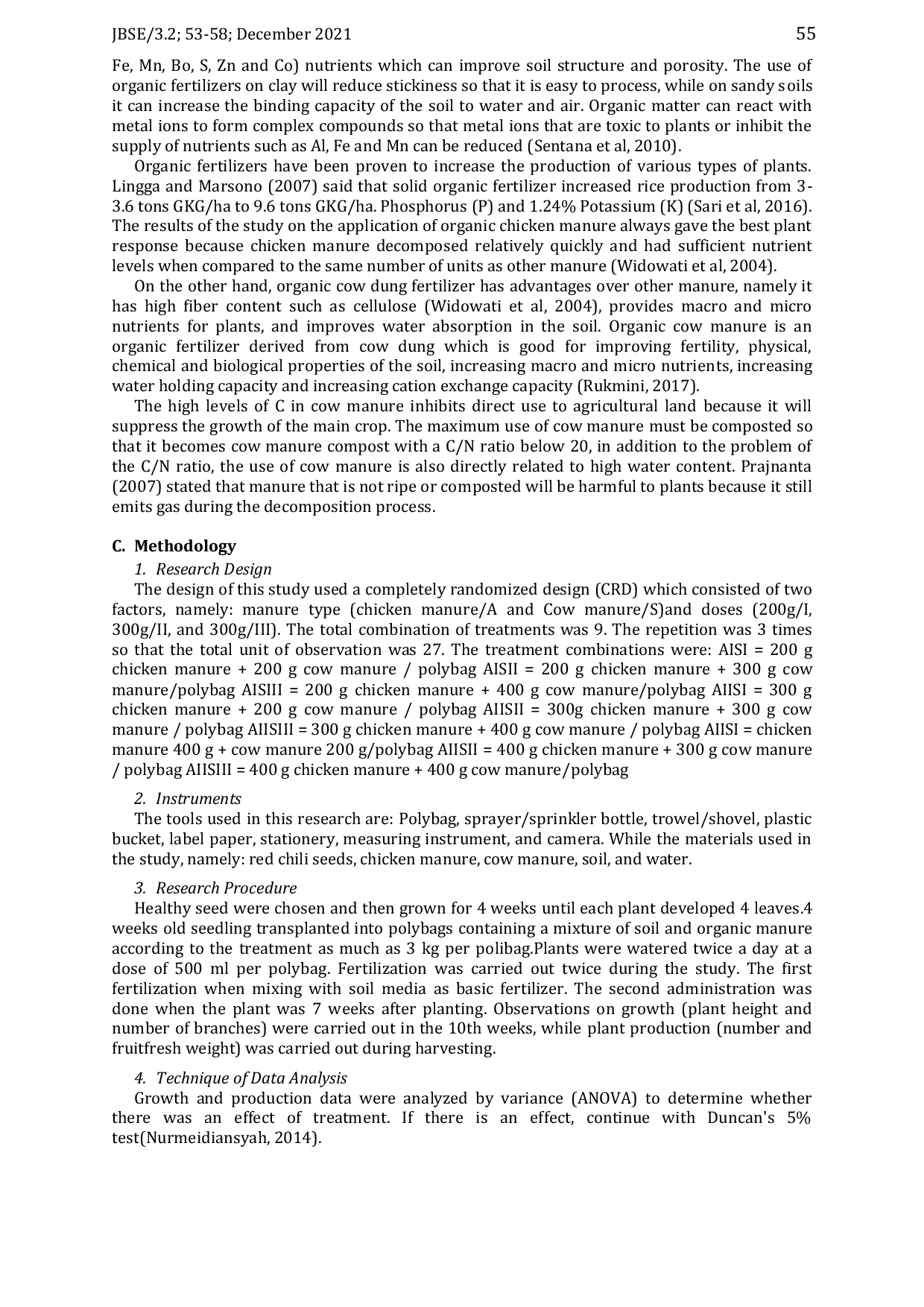 JURIS The Effect of Chicken and Cow Manure Dose Combination on The Growth and Production of Red Chili Capsicum annum L