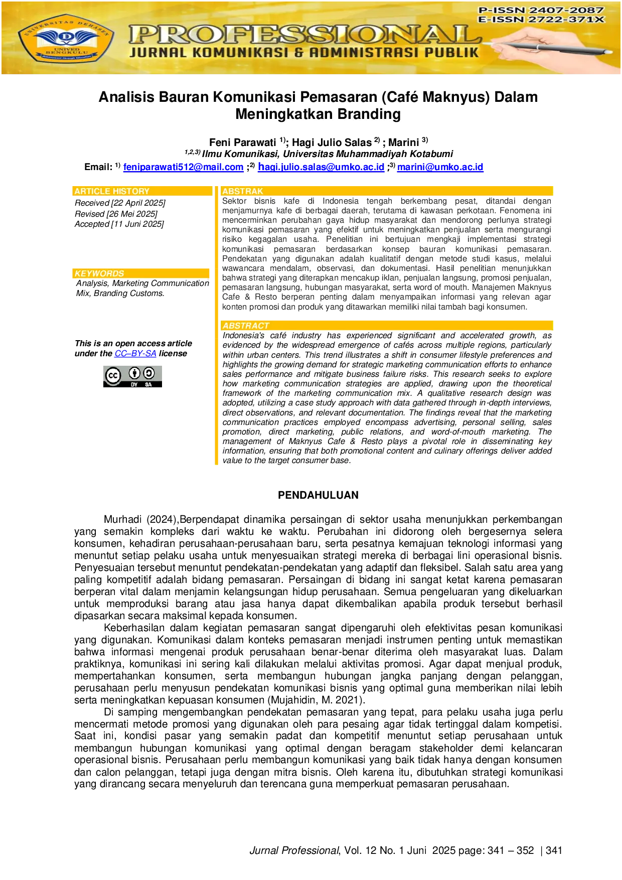 JURIS Analisis Bauran Komunikasi Pemasaran Caf Maknyus Dalam Meningkatkan Branding