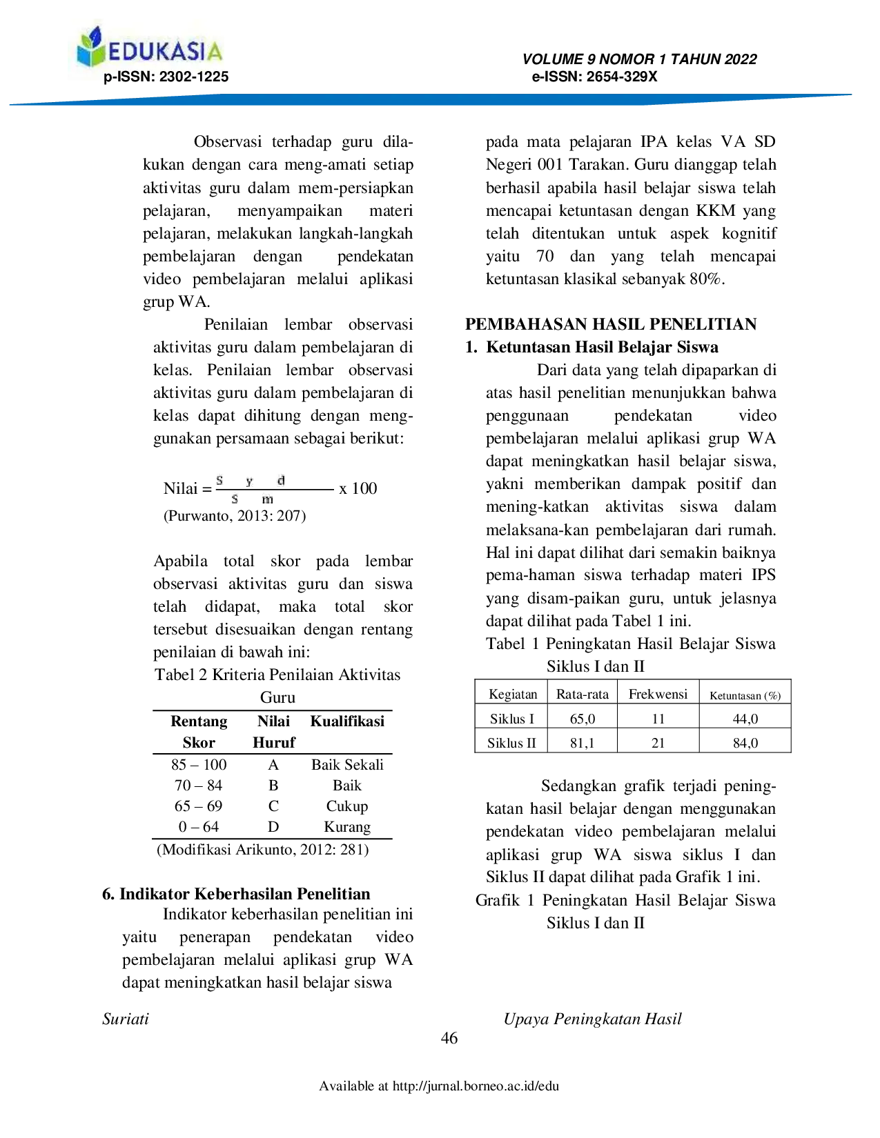 JURIS Upaya Peningkatan Hasil Belajar Siswa Mata Pelajaran IPA Materi Organ Gerak Hewan dan Manusia Menggunakan Pendekatan Pembelajaran Daring Melalui Grup WhatsApp Siswa Kelas VA SDN 001 Tarakan Tahun Pela