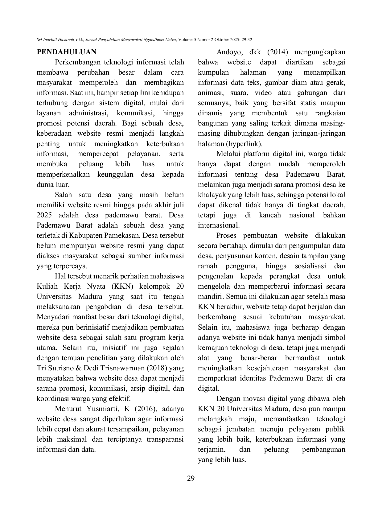 JURIS Langkah Lebih Maju Desa Pademawu Barat Melalui Pembuatan Website Desa Oleh KKN 20 Universitas Madura