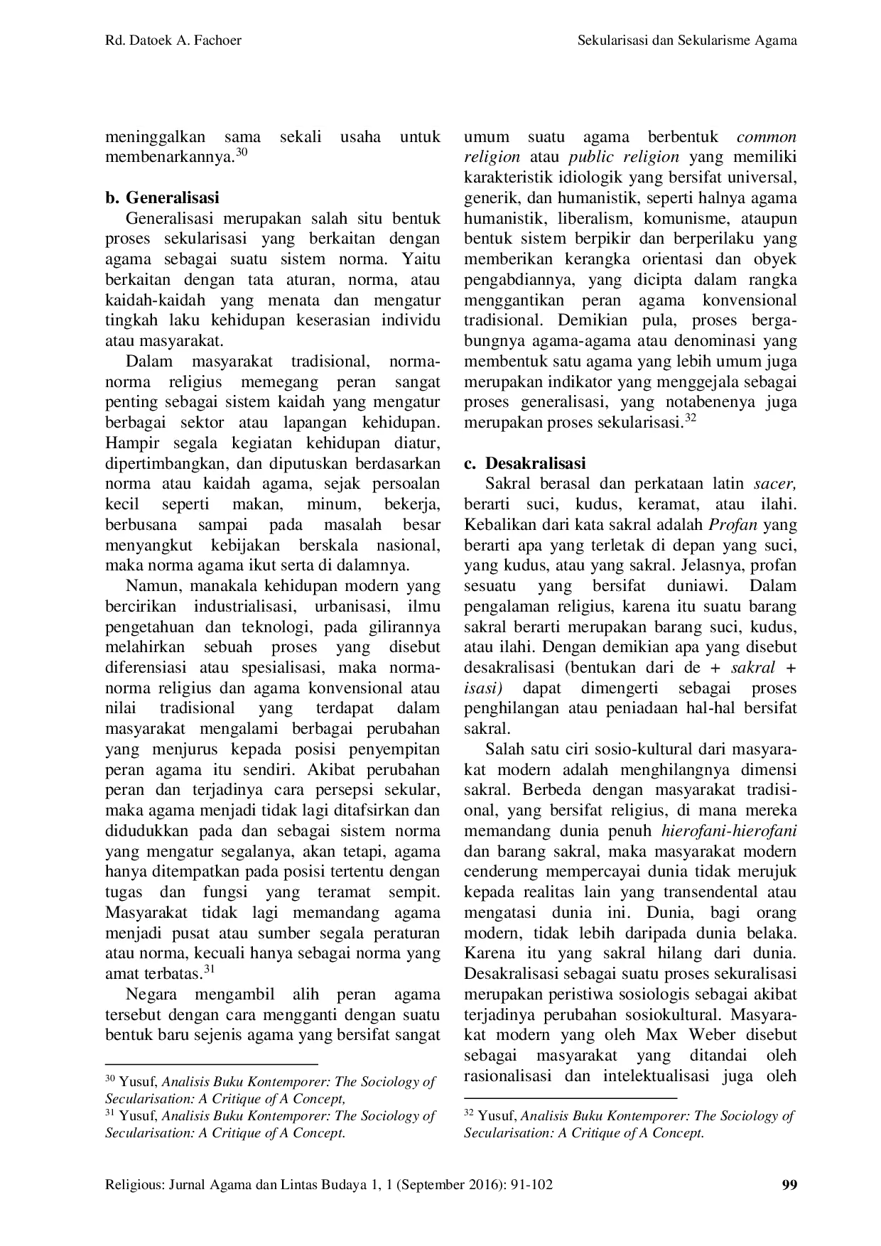 JURIS Sekularisasi dan Sekularisme Agama