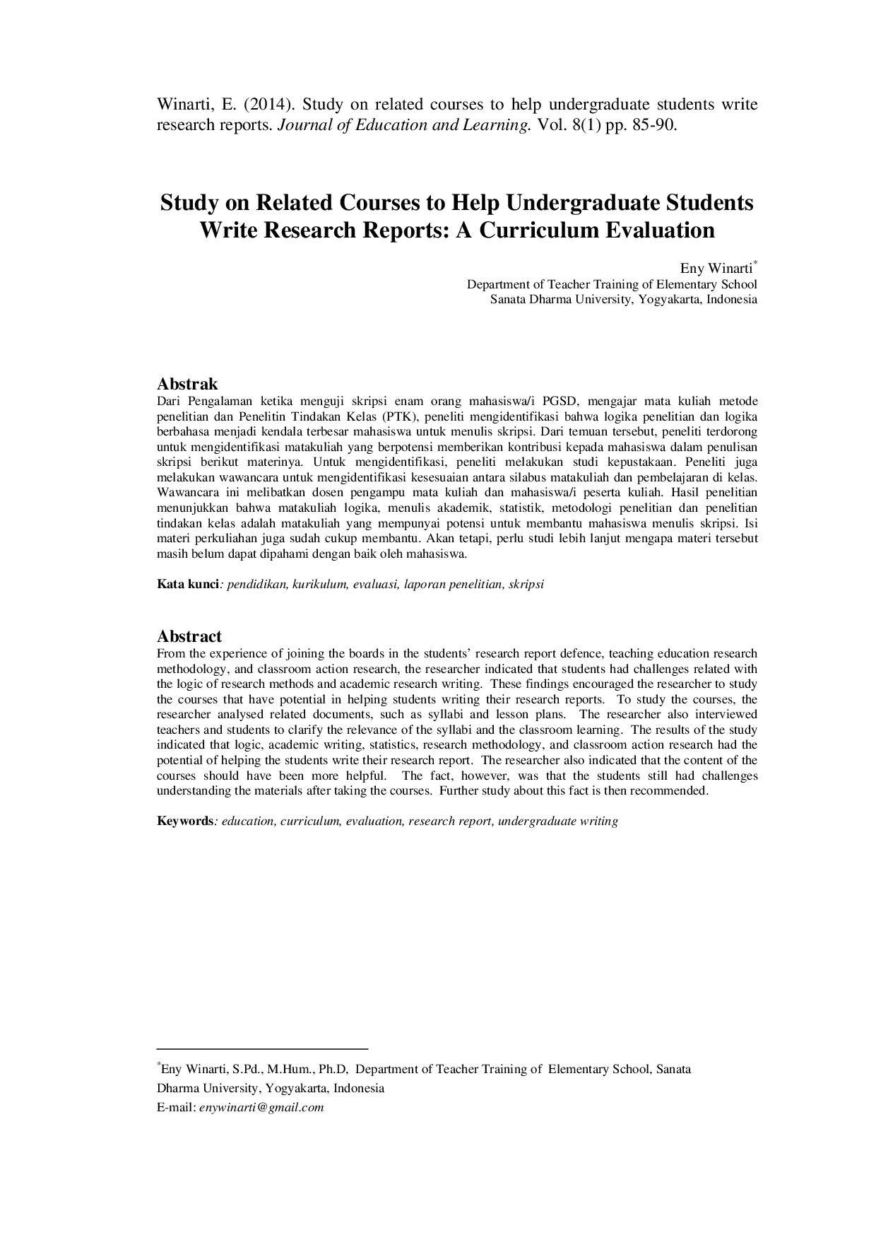 juris Study on Related Courses to Help Undergraduate Students Write Research Reports A Curriculum Evaluation
