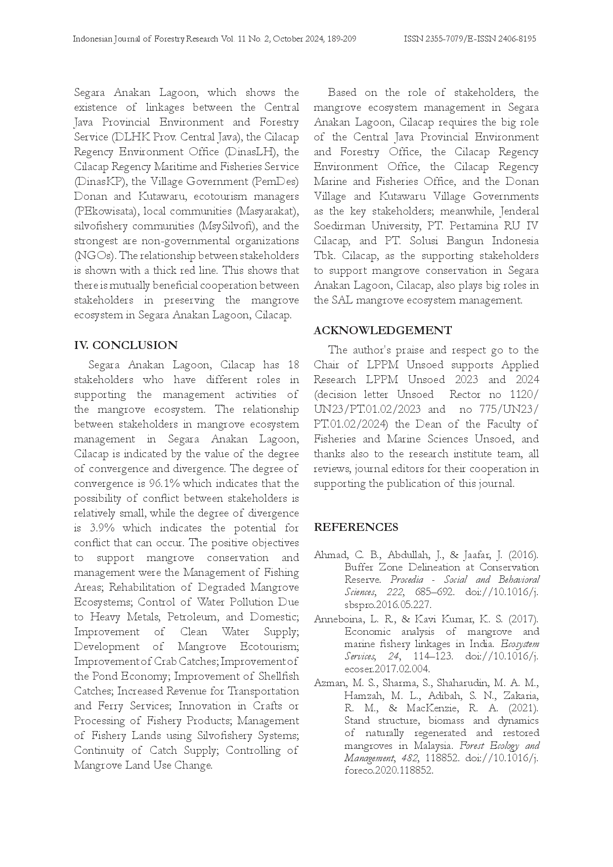 juris Stakeholder Analysis of Mangrove Ecosystem Management in Segara Anakan Lagoon Cilacap