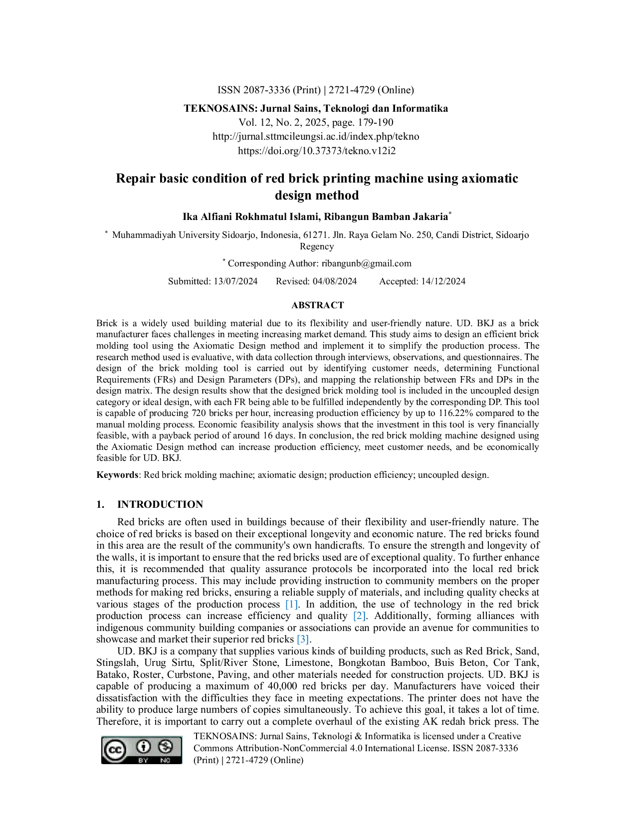 JURIS Repair Basic Condition Of Red Brick Printing Machine Using Axiomatic Design Method