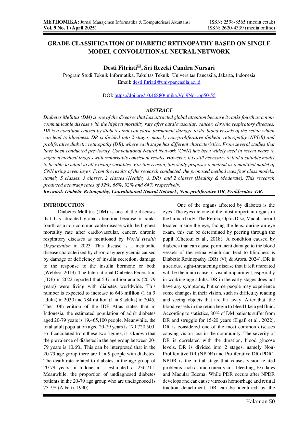JURIS Grade Classification of Diabetic Retinopathy Based on Single Model Convolutional Neural Network