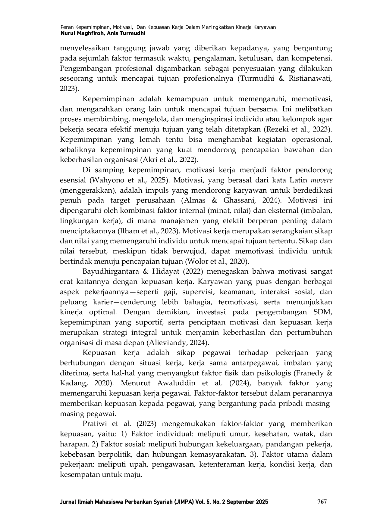 JURIS Peran Kepemimpinan Motivasi Dan Kepuasan Kerja Dalam Meningkatkan Kinerja Karyawan