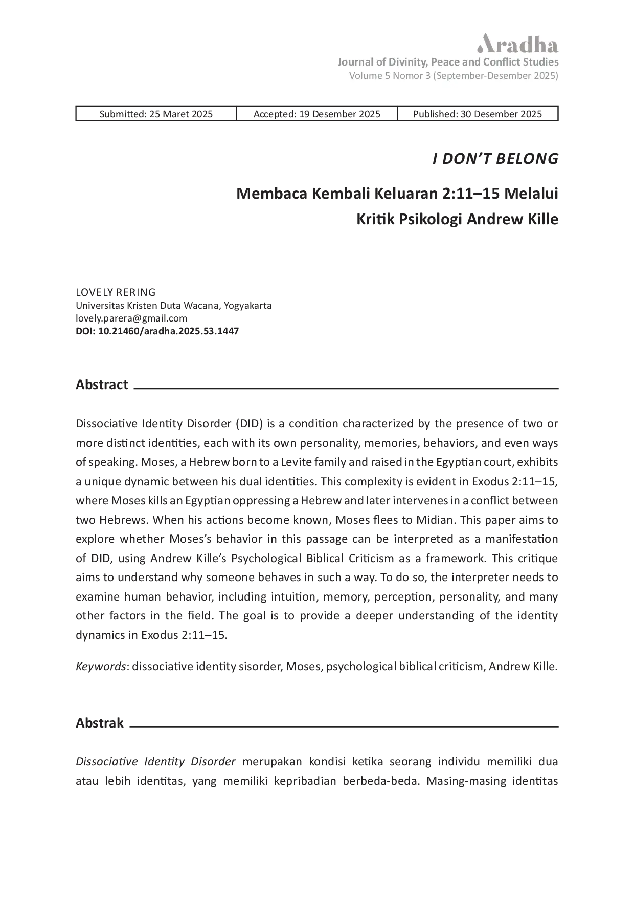 JURIS I Dont Belong Membaca Kembali Keluaran 2 11 15 melalui Kritik Psikologi Andrew Kille