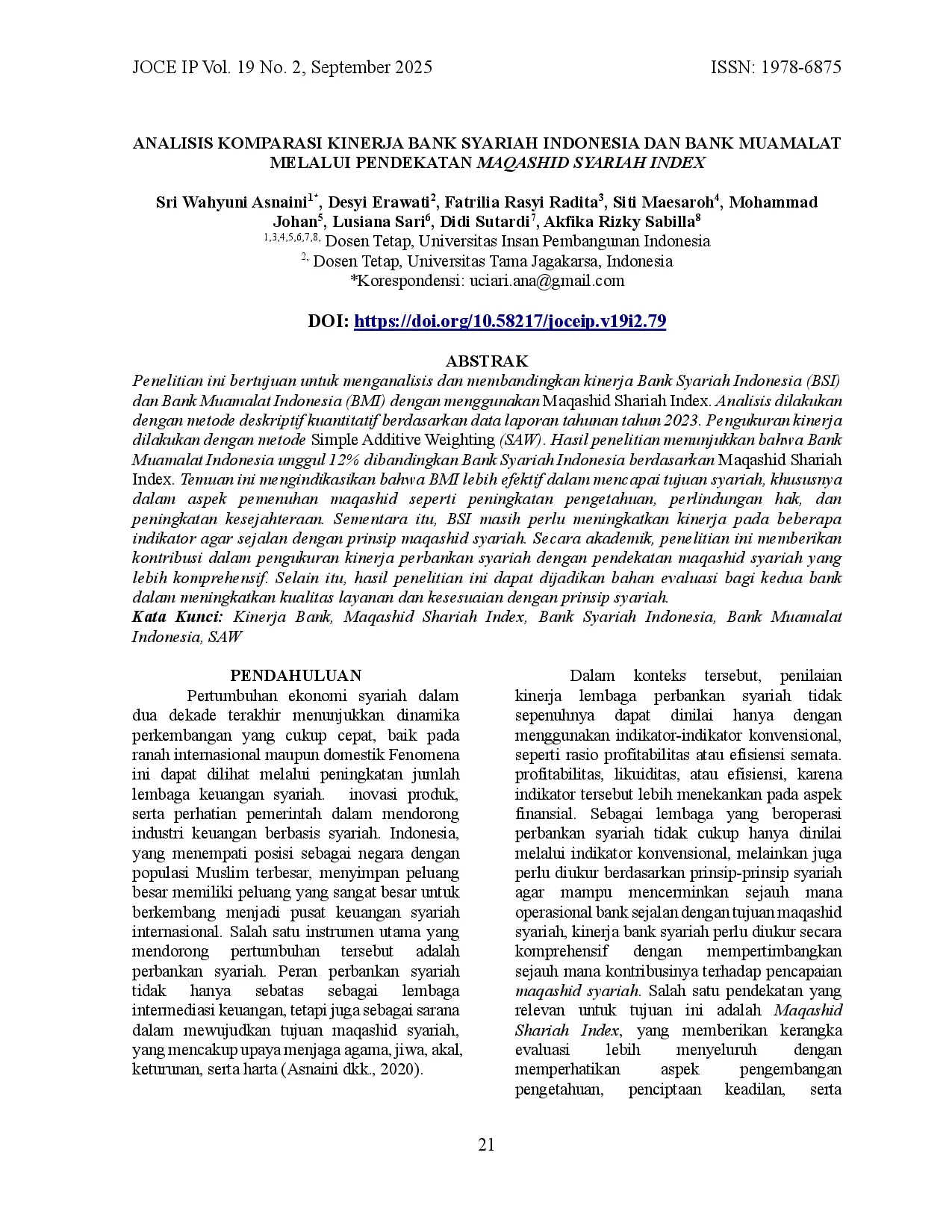 juris Analisis Komparasi Kinerja Bank Syariah Indonesia dan Bank Muamalat Melalui Pendekatan Maqashid Syariah Index