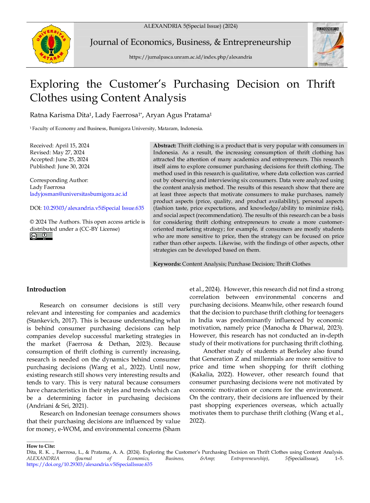 JURIS Exploring the Customer s Purchasing Decision on Thrift Clothes using Content Analysis