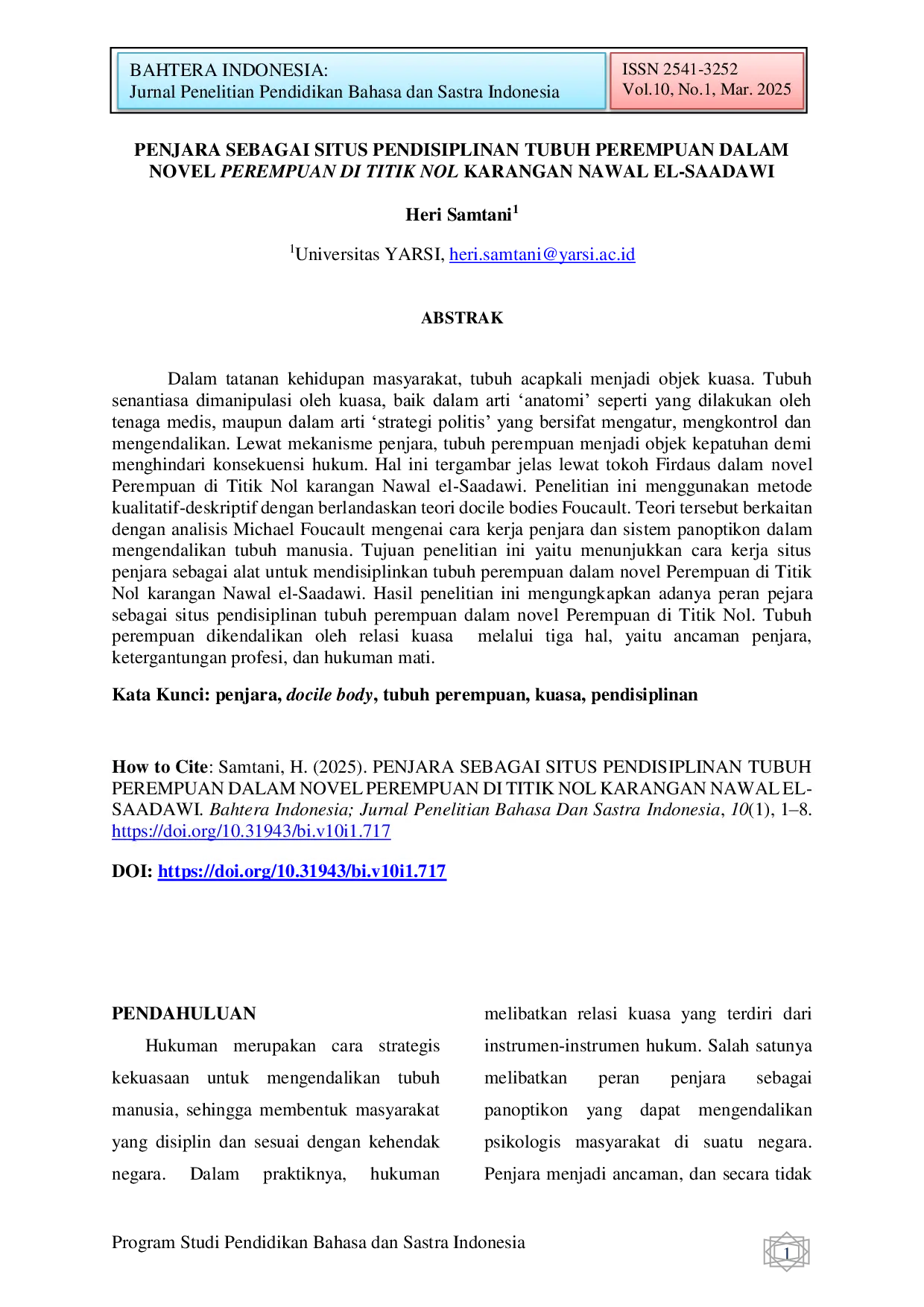 JURIS Penjara Sebagai Situs Pendisiplinan Tubuh Perempuan Dalam Novel Perempuan Di Titik Nol Karangan Nawal El Saadawi