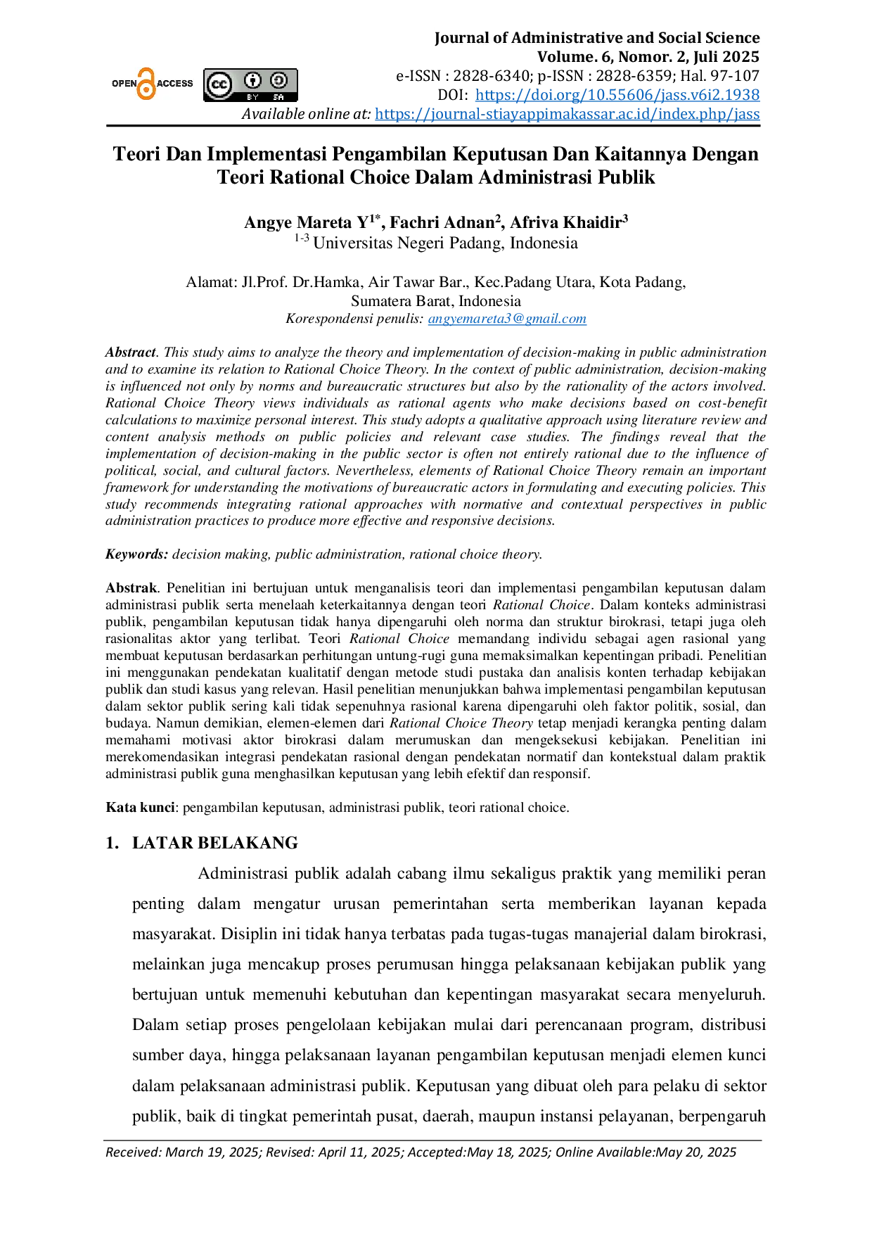 JURIS Teori Dan Implementasi Pengambilan Keputusan Dan Kaitannya Dengan Teori Rational Choice Dalam Administrasi Publik