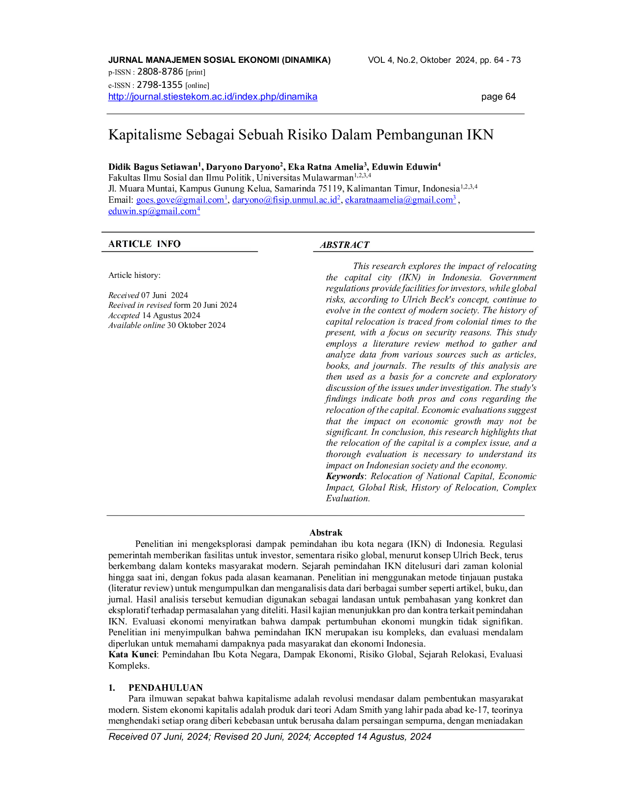 JURIS Kapitalisme Sebagai Sebuah Risiko Dalam Pembangunan IKN