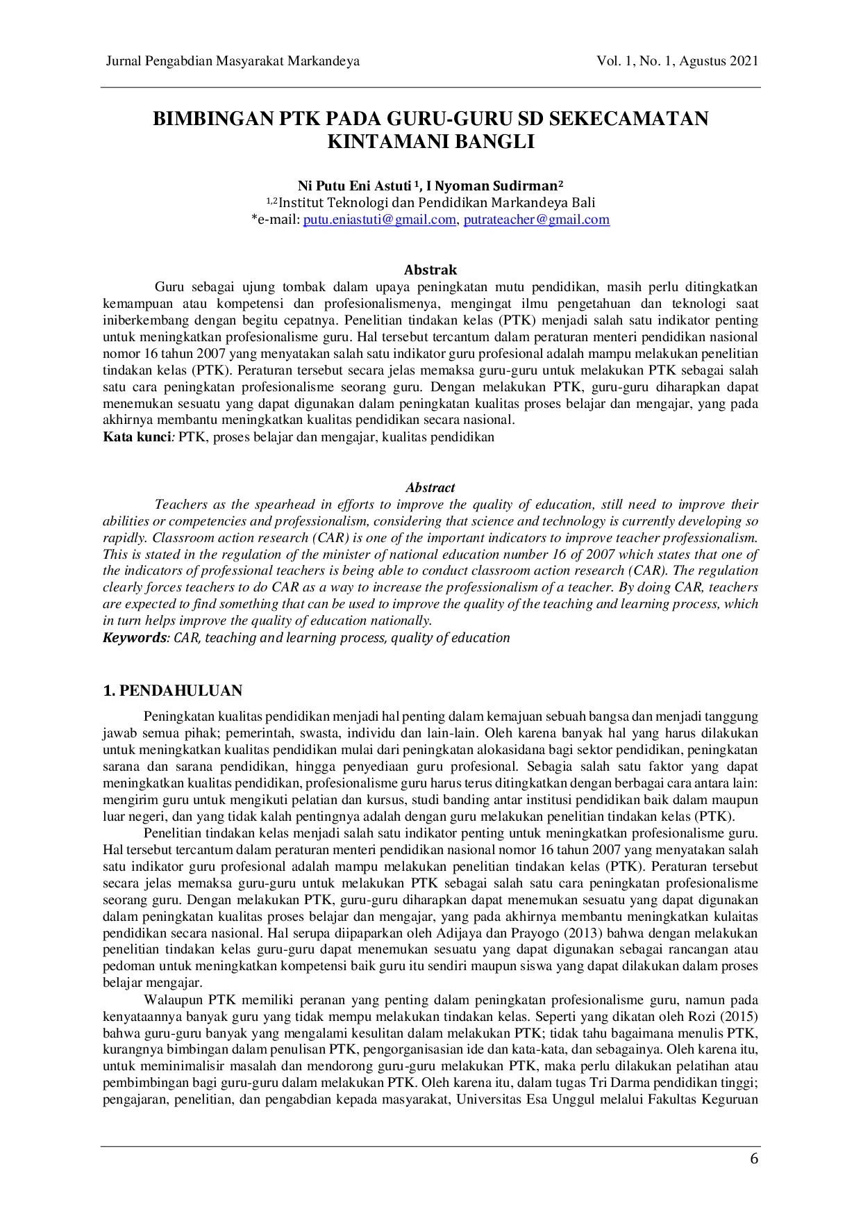 JURIS BIMBINGAN PTK PADA GURU GURU SD SEKECAMATAN KINTAMANI BANGLI